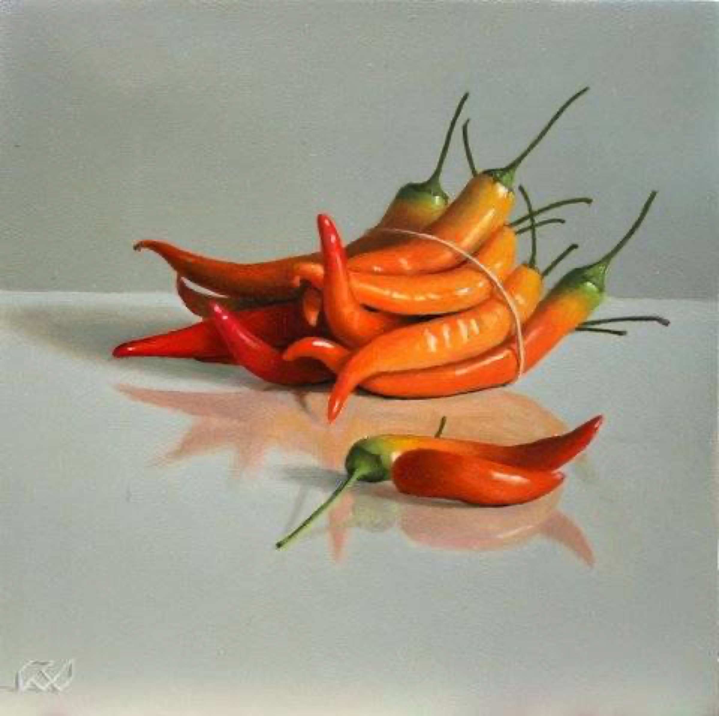 Klaas Wiedijk, Spaanse pepers (Chilli Peppers) — Miniatures, Oil on panel