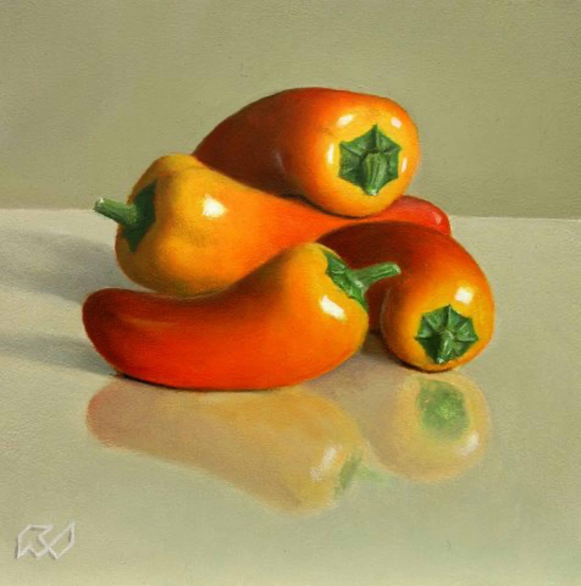 Klaas Wiedijk, Minipaprika's (Mini Peppers) — Miniatures, Oil on panel