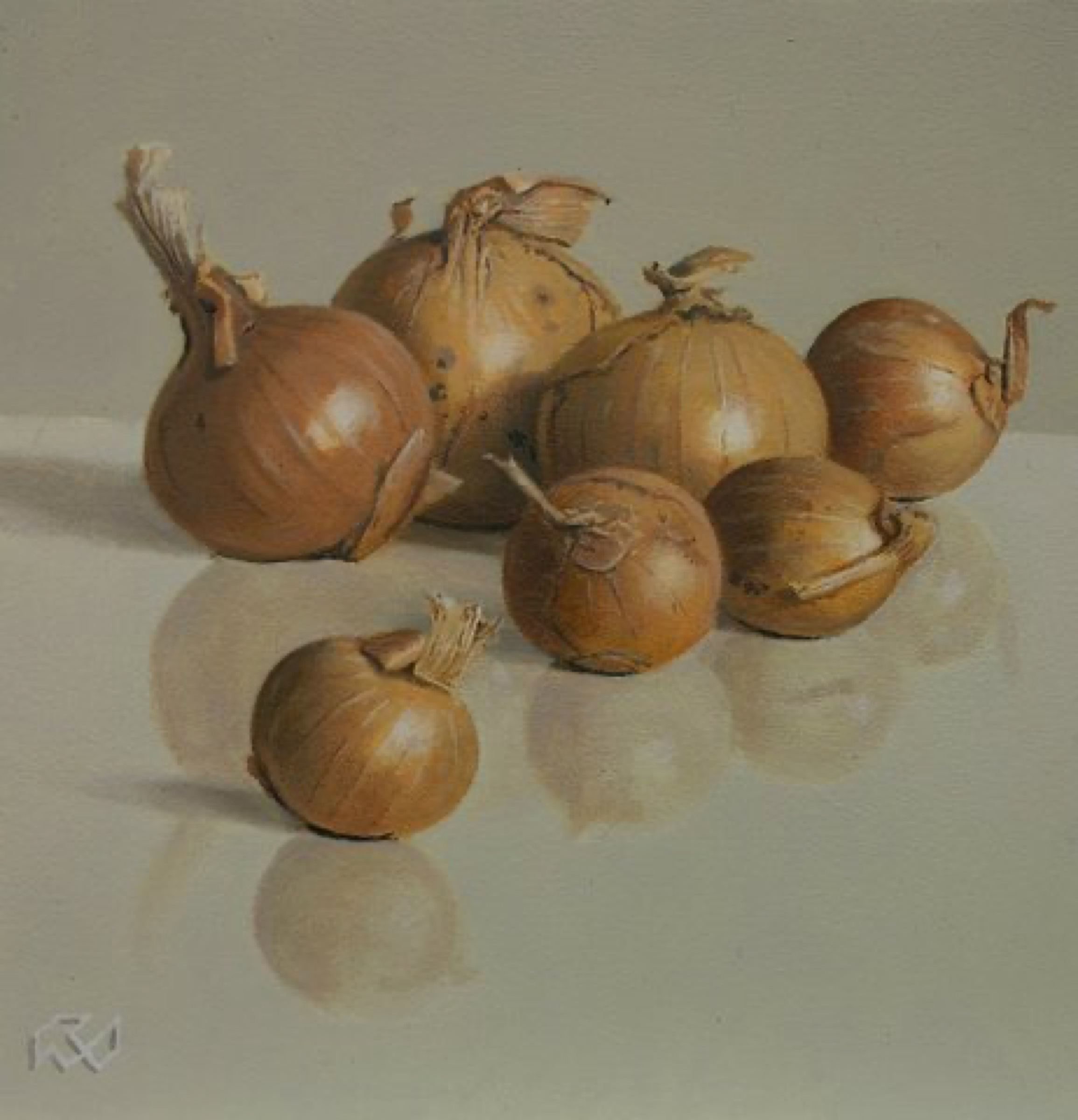 Klaas Wiedijk, Uien (Onions) — Miniatures, Oil on panel