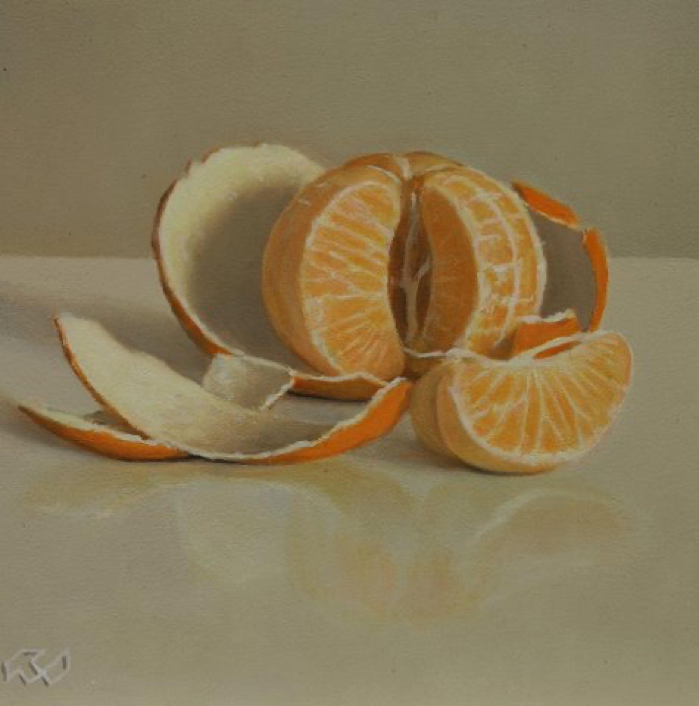 Klaas Wiedijk, Gepelde mandarijn (Peeled Mandarin) — Miniatures, Oil on panel
