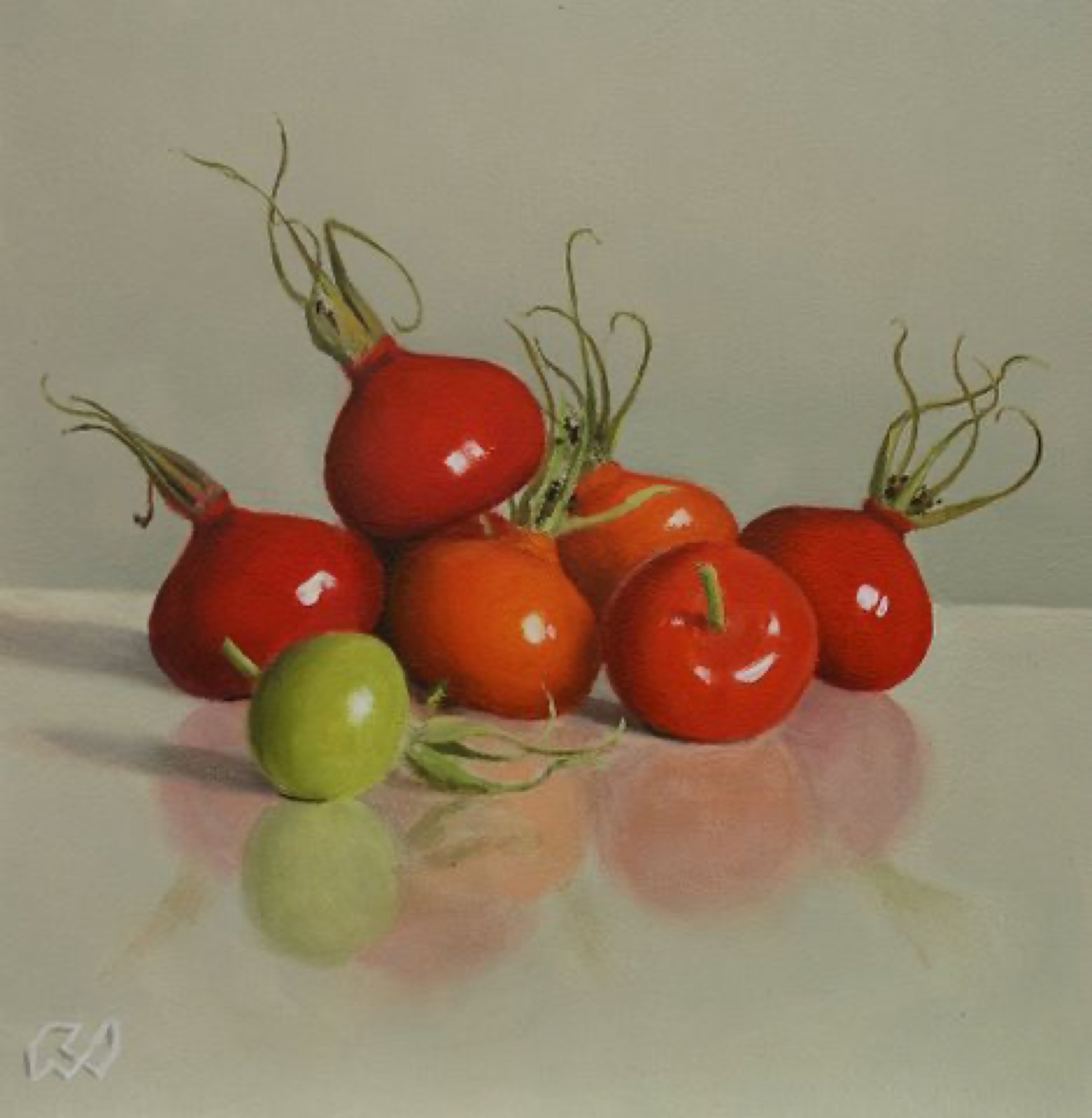 Klaas Wiedijk, Rozenbottels (Rose Hips) — Miniatures, Oil on panel