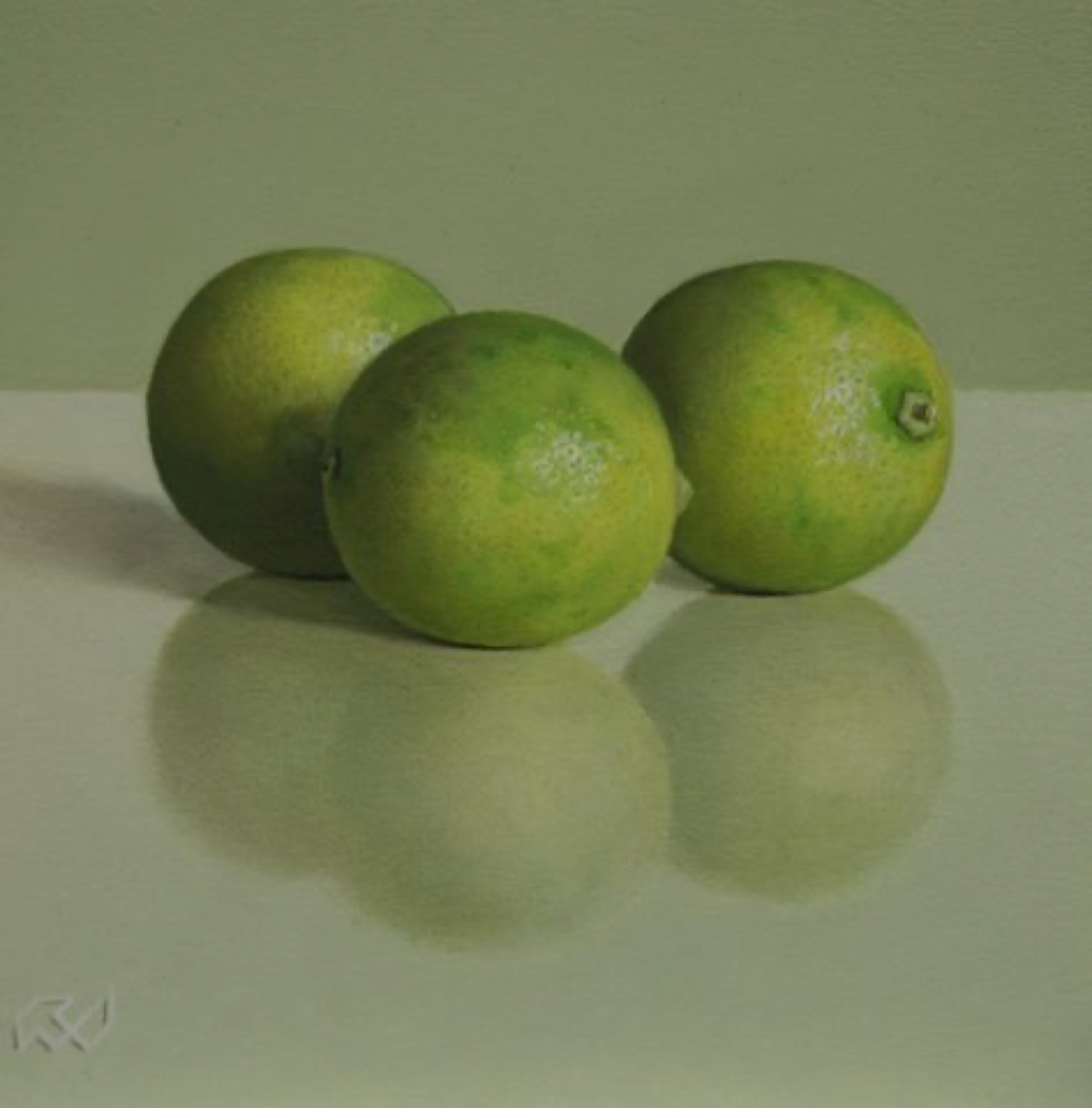 Klaas Wiedijk, Drie limoenen (Three Limes) — Miniatures, Oil on panel