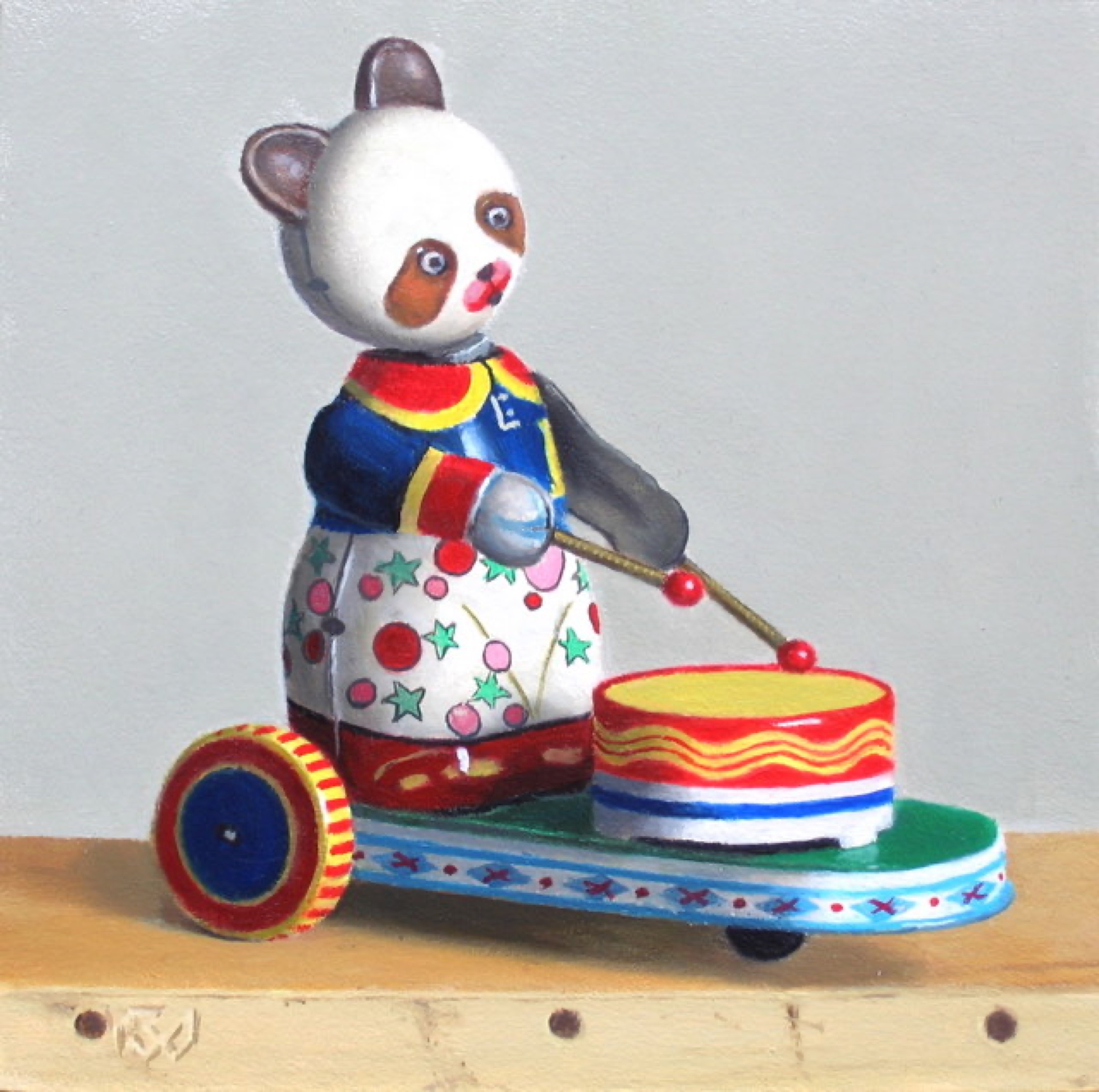 Klaas Wiedijk, Trommelende panda (Drumming Panda) — Miniatures, Oil on panel