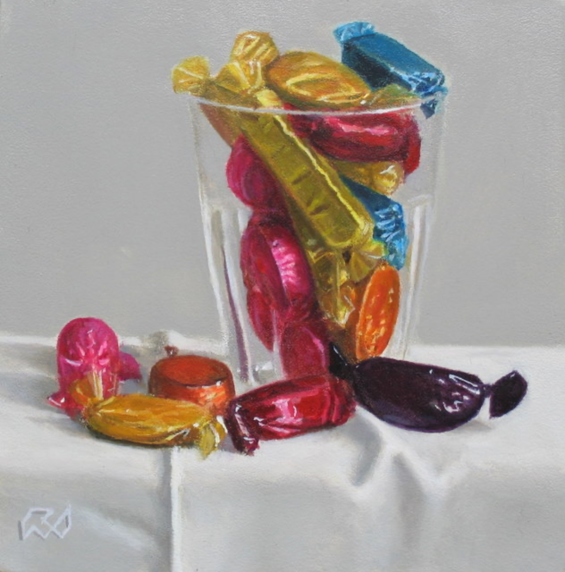 Klaas Wiedijk, Glas met snoepjes (Glass of Sweets) — Miniatures, Oil on panel
