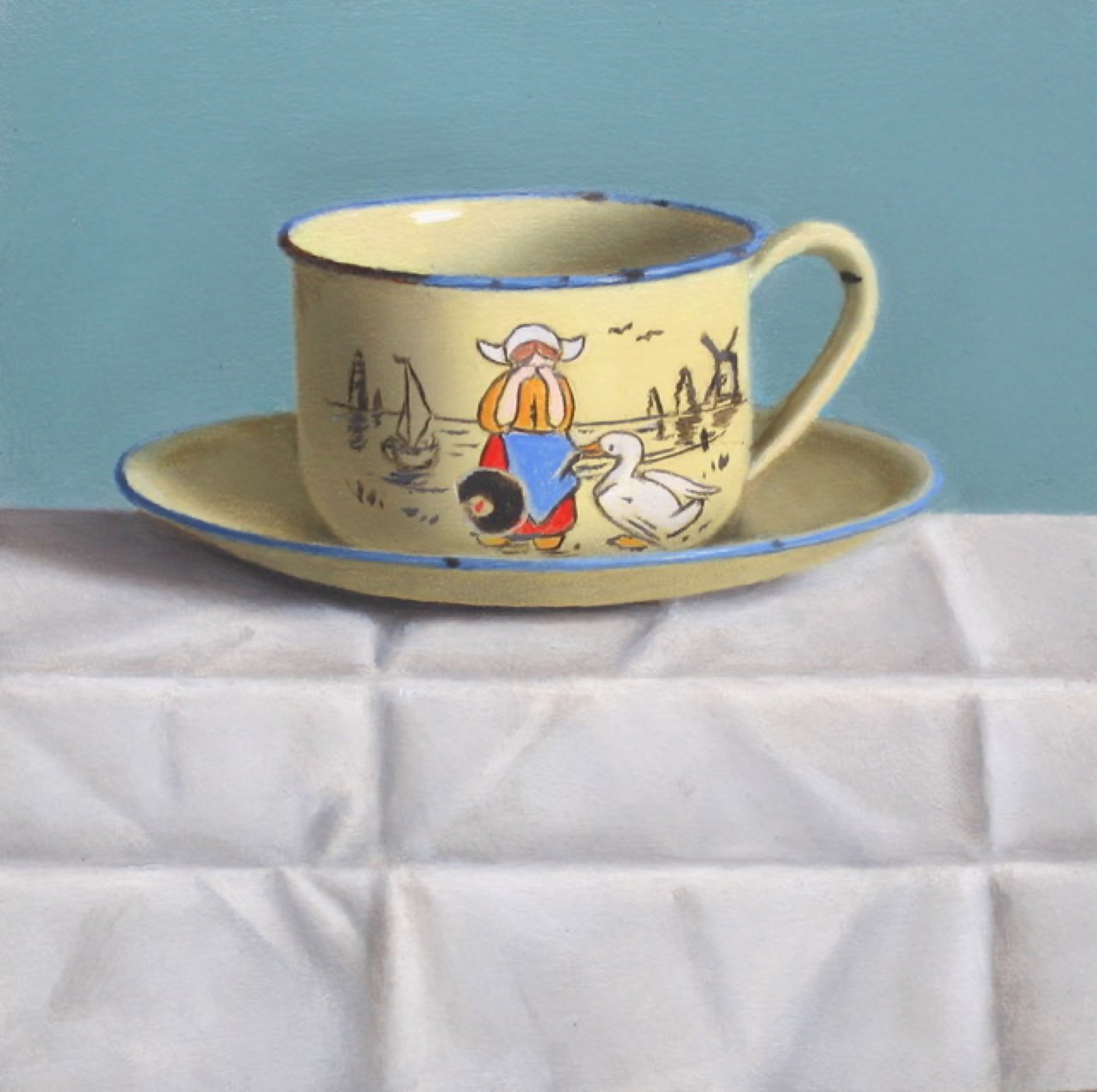 Klaas Wiedijk, Kopje met Hollands tafereel (Cup with a Dutch Scene) — Miniatures, Oil on panel