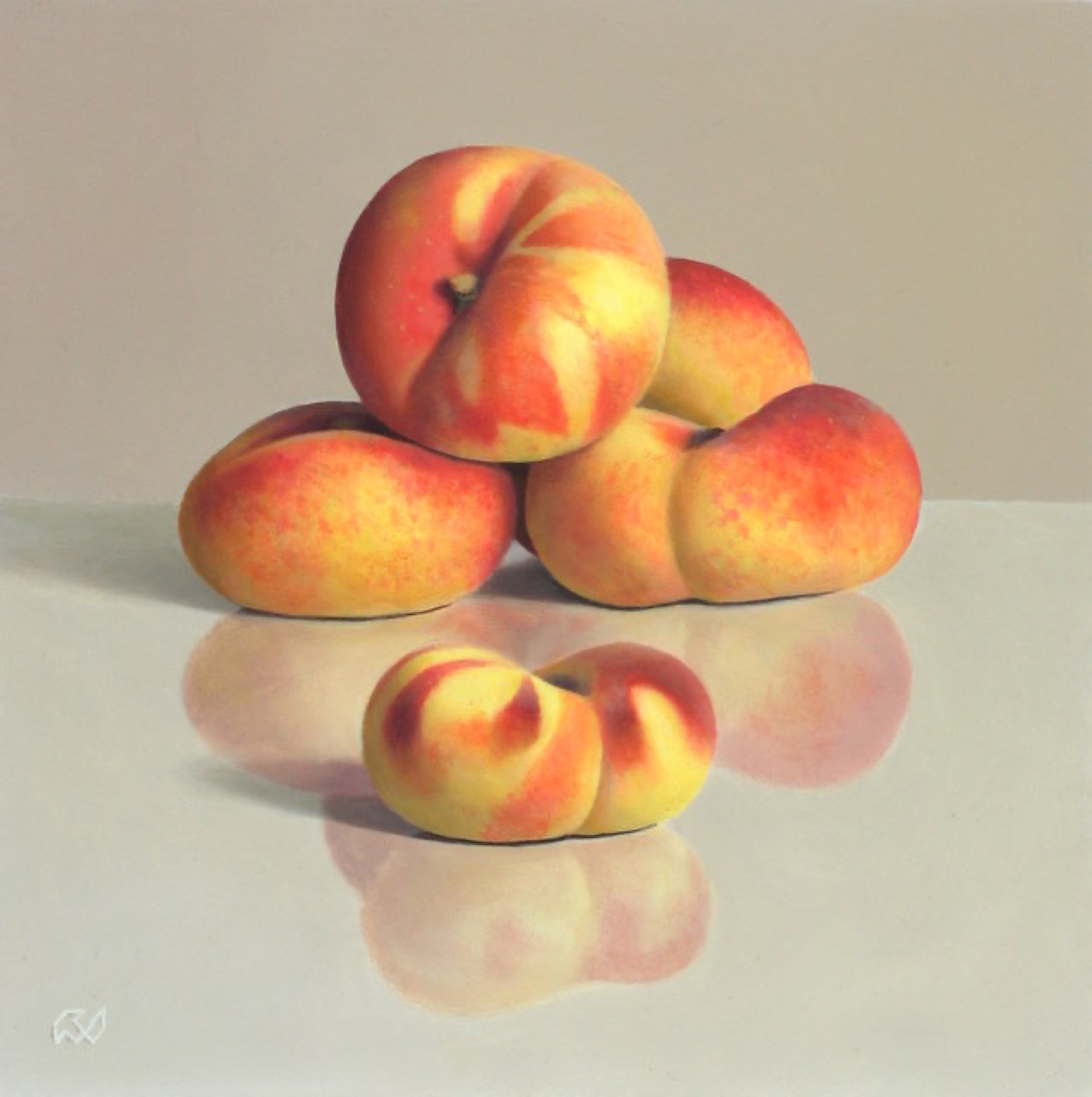 Klaas Wiedijk, Platte perziken (Flat Peaches) — Miniatures, Oil on panel