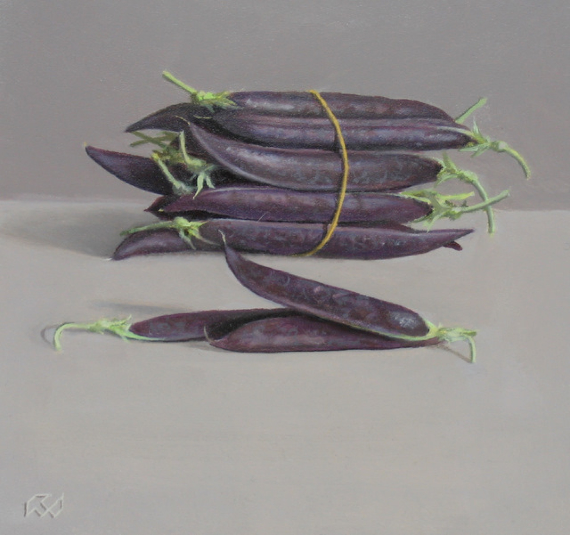 Klaas Wiedijk, Paarse peulen (Purple Pea Pods) — Miniatures, Oil on panel