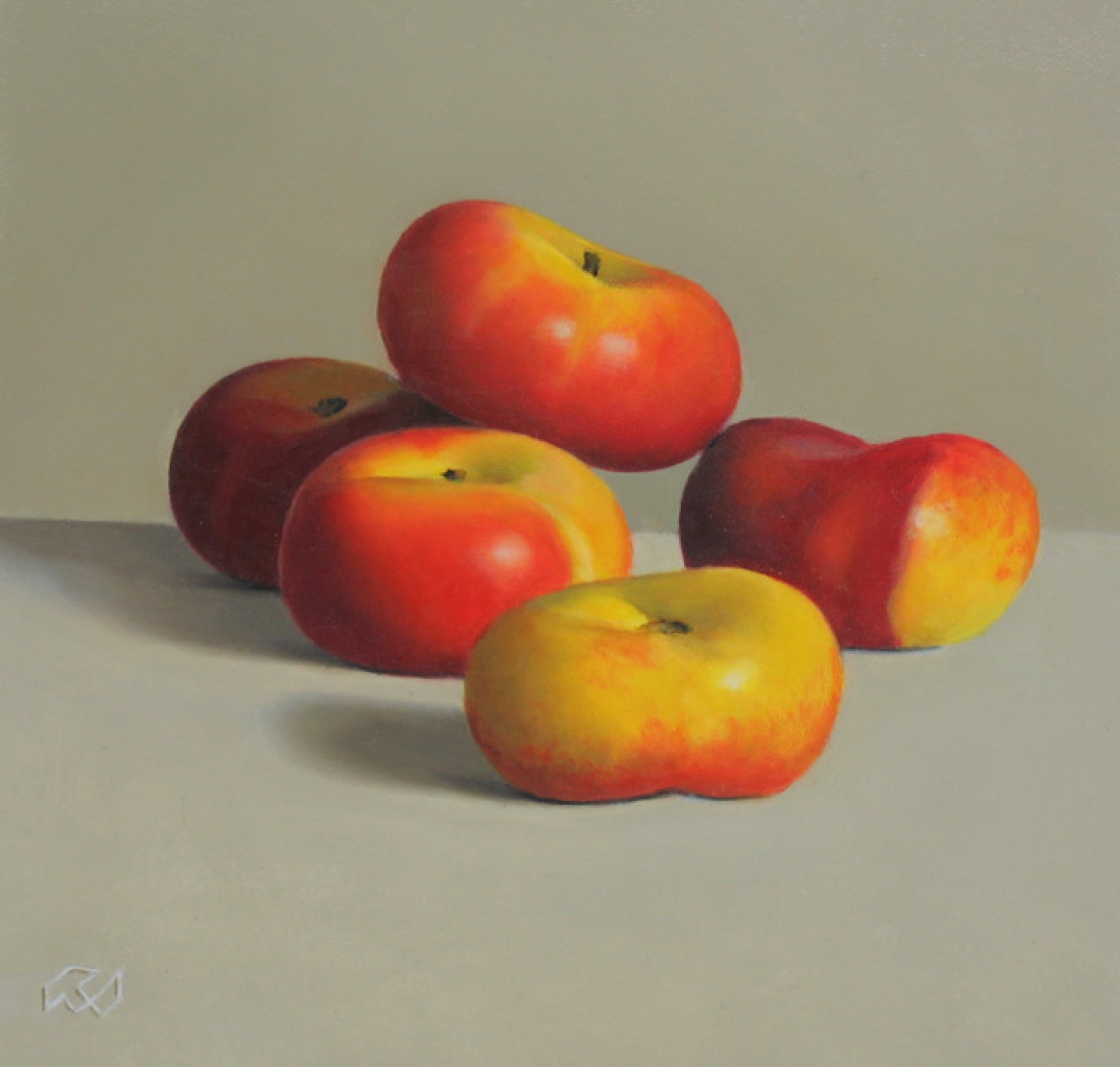 Klaas Wiedijk, Platte perziken (Flat Peaches) — Miniatures, Oil on panel