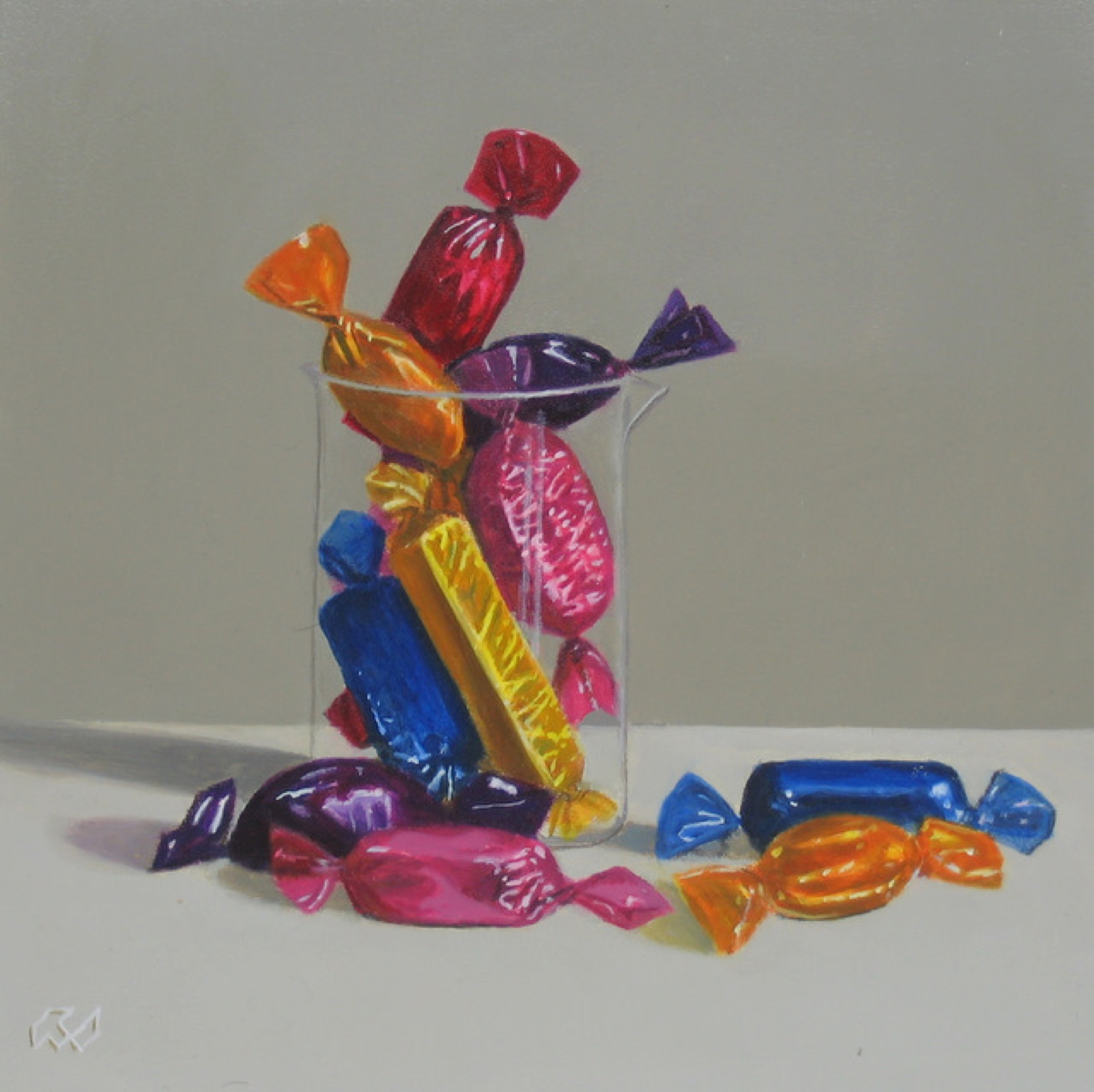 Klaas Wiedijk, Snoepjes in glas (Sweets in a Glass) — Miniatures, Oil on panel