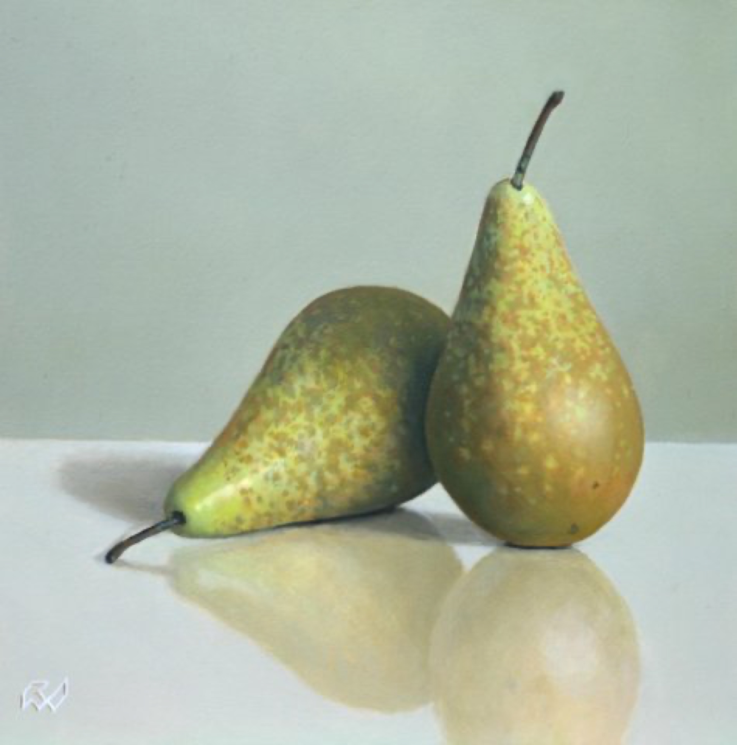 Klaas Wiedijk, Twee groene peren (Two Green Pears) — Miniatures, Oil on panel