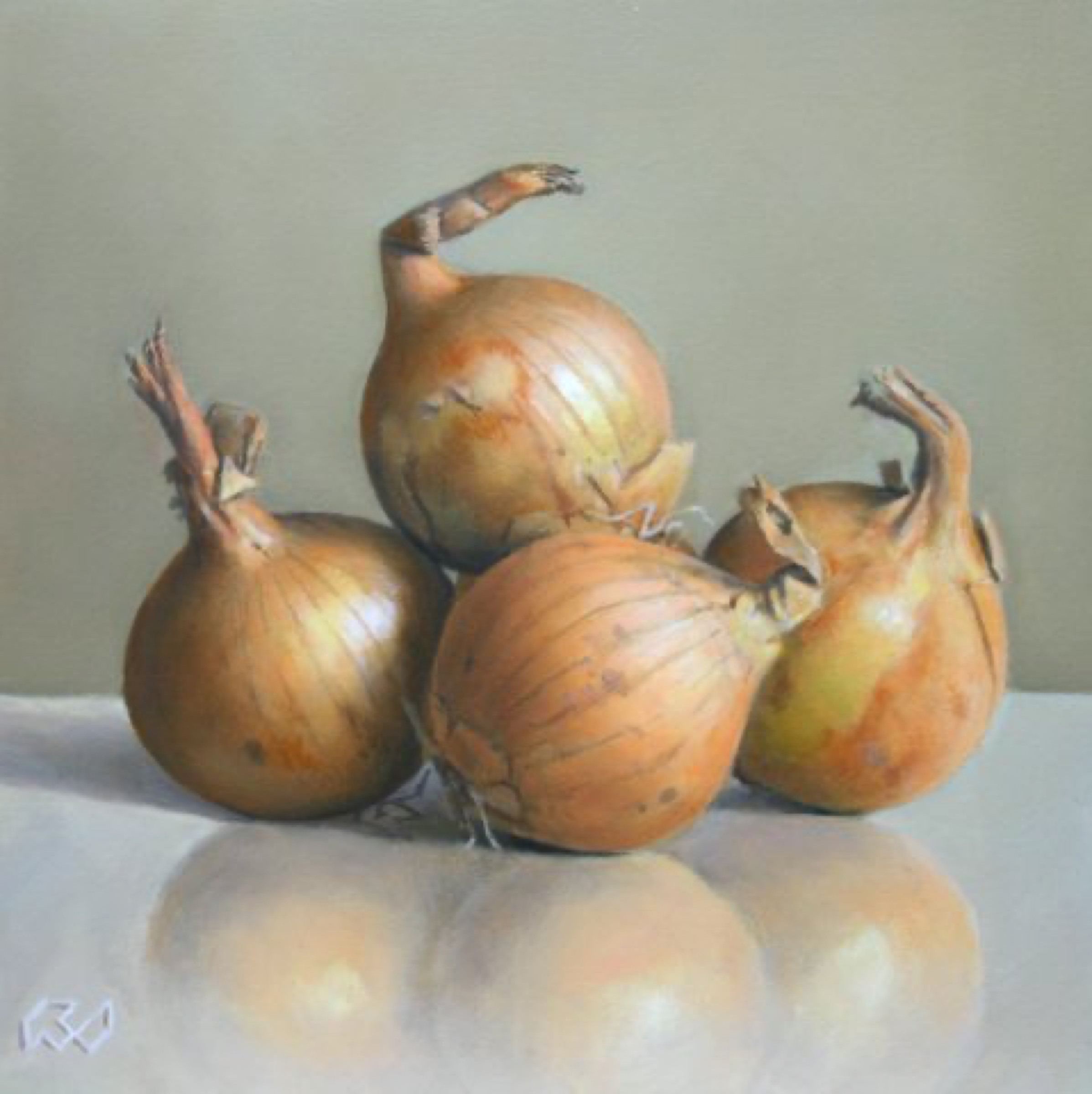 Klaas Wiedijk, Uien (Onions) — Miniatures, Oil on panel