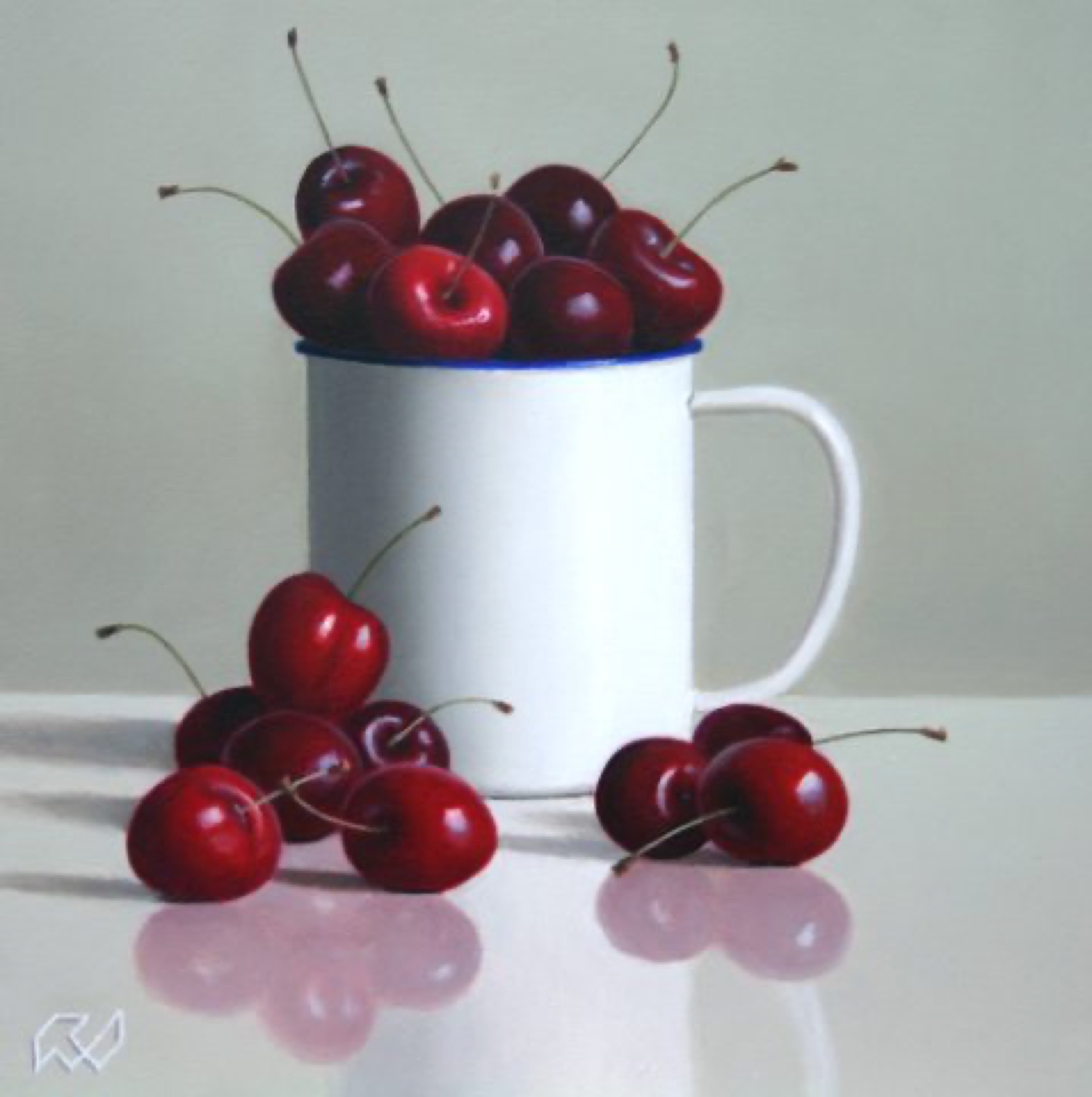 Klaas Wiedijk, Mok met kersen (Mug with Cherries) — Miniatures, Oil on panel
