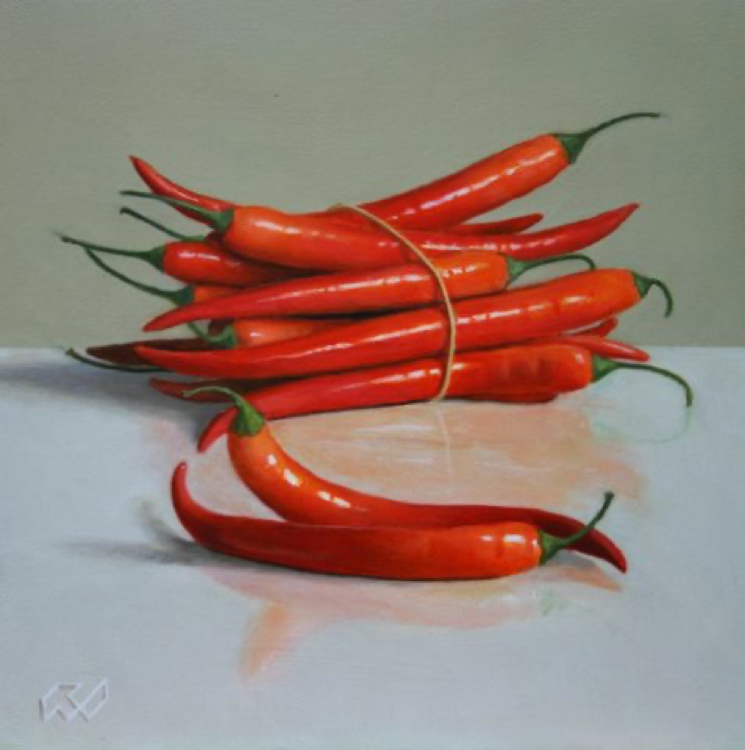 Klaas Wiedijk, Rode pepers (Red Peppers) — Miniatures, Oil on panel