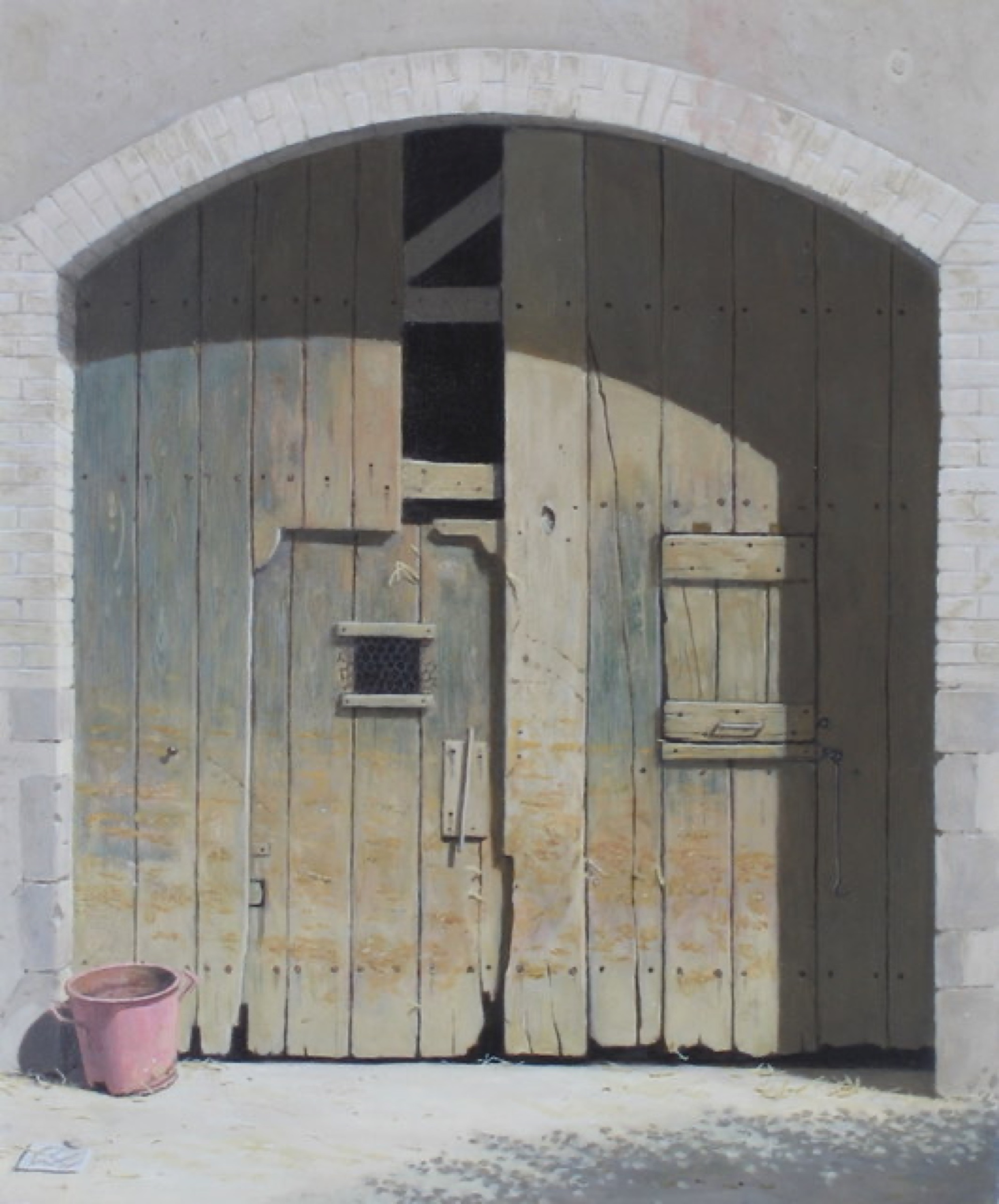 Klaas Wiedijk, Staldeur met roze emmer (Stable Door with a Pink Bucket) — Stable doors, Oil on panel