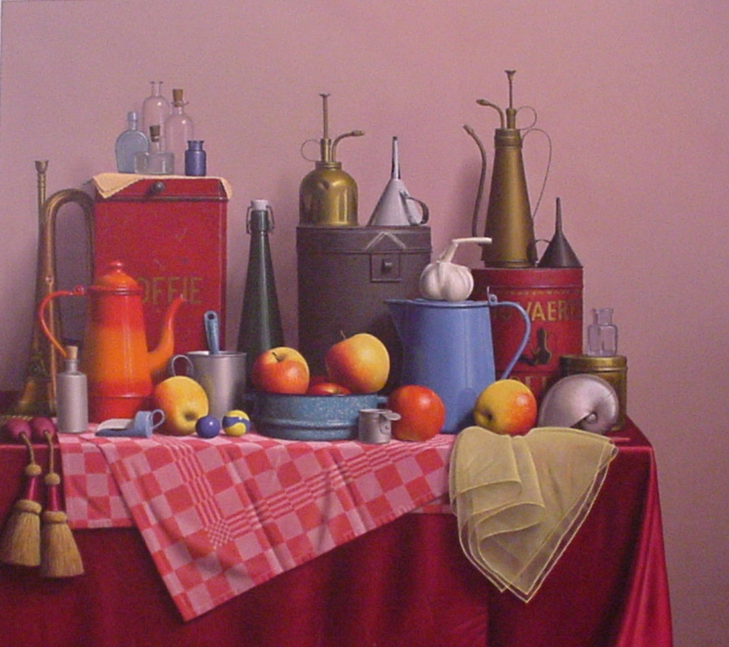 Klaas Wiedijk, Stilleven met oliekannen en koper (Still Life with Oil Cans and Brass) — Still life, Oil on panel