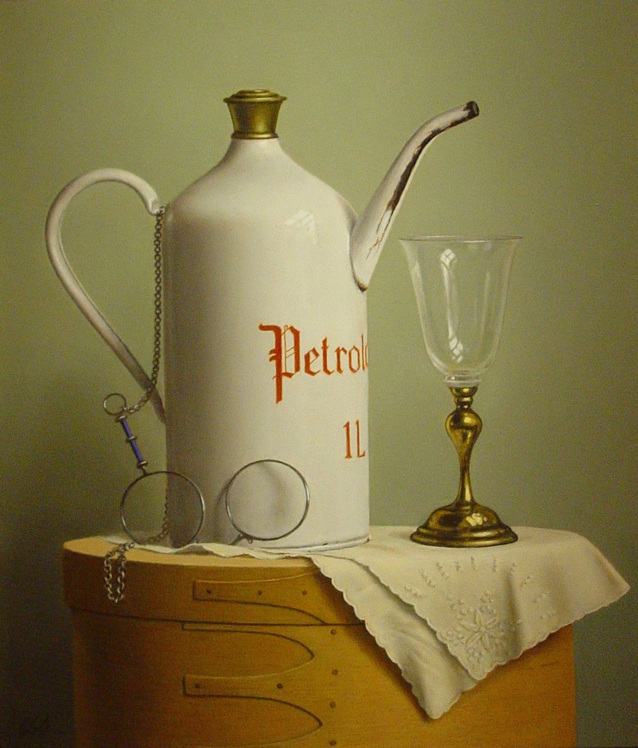 Klaas Wiedijk, Stilleven met petroleumkan en glas (Still Life with an Oil Can and Glass) — Still life, Oil on panel