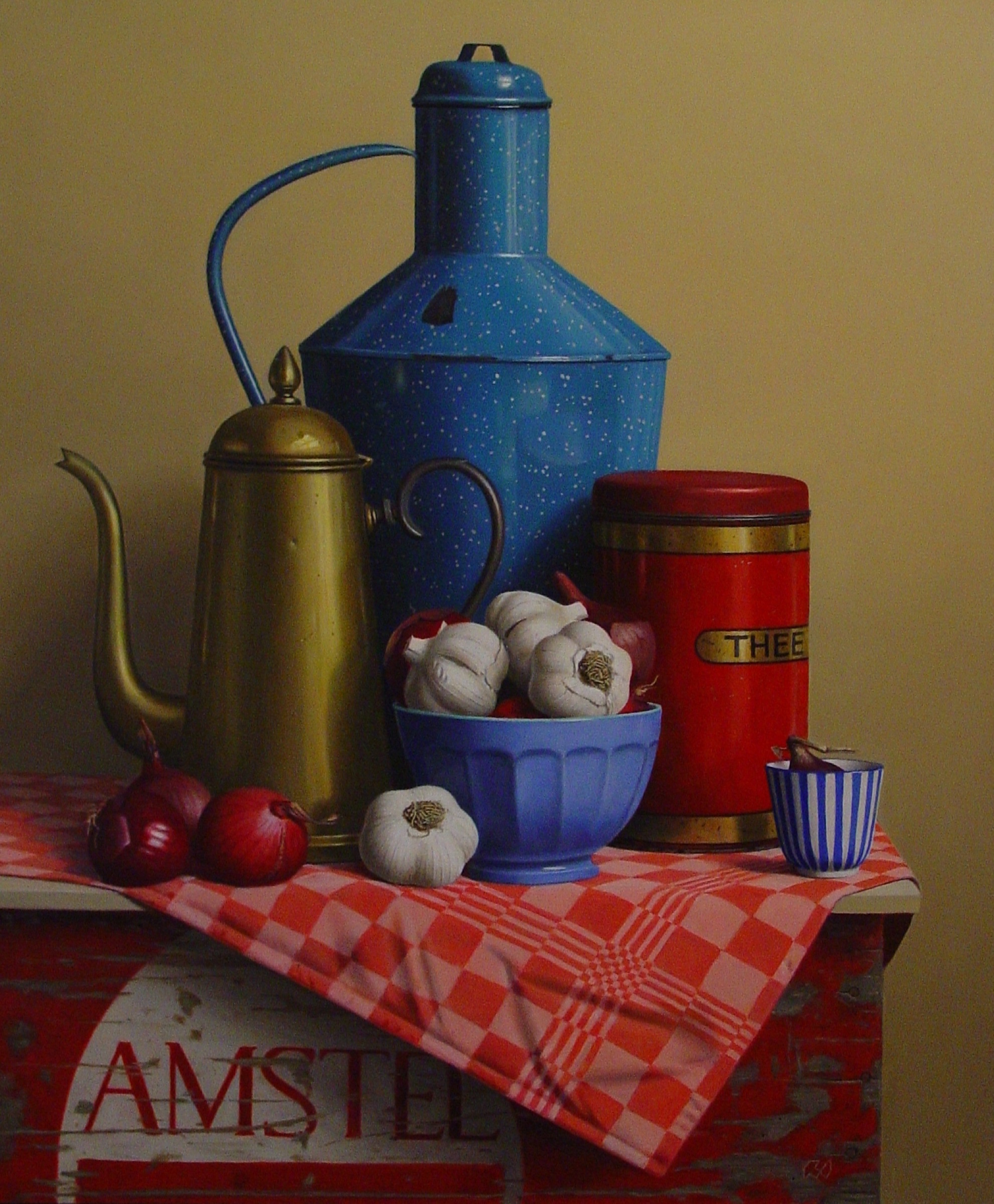 Klaas Wiedijk, Stilleven met knoflook en uien (Still Life with Garlic and Onions) — Still life, Oil on panel