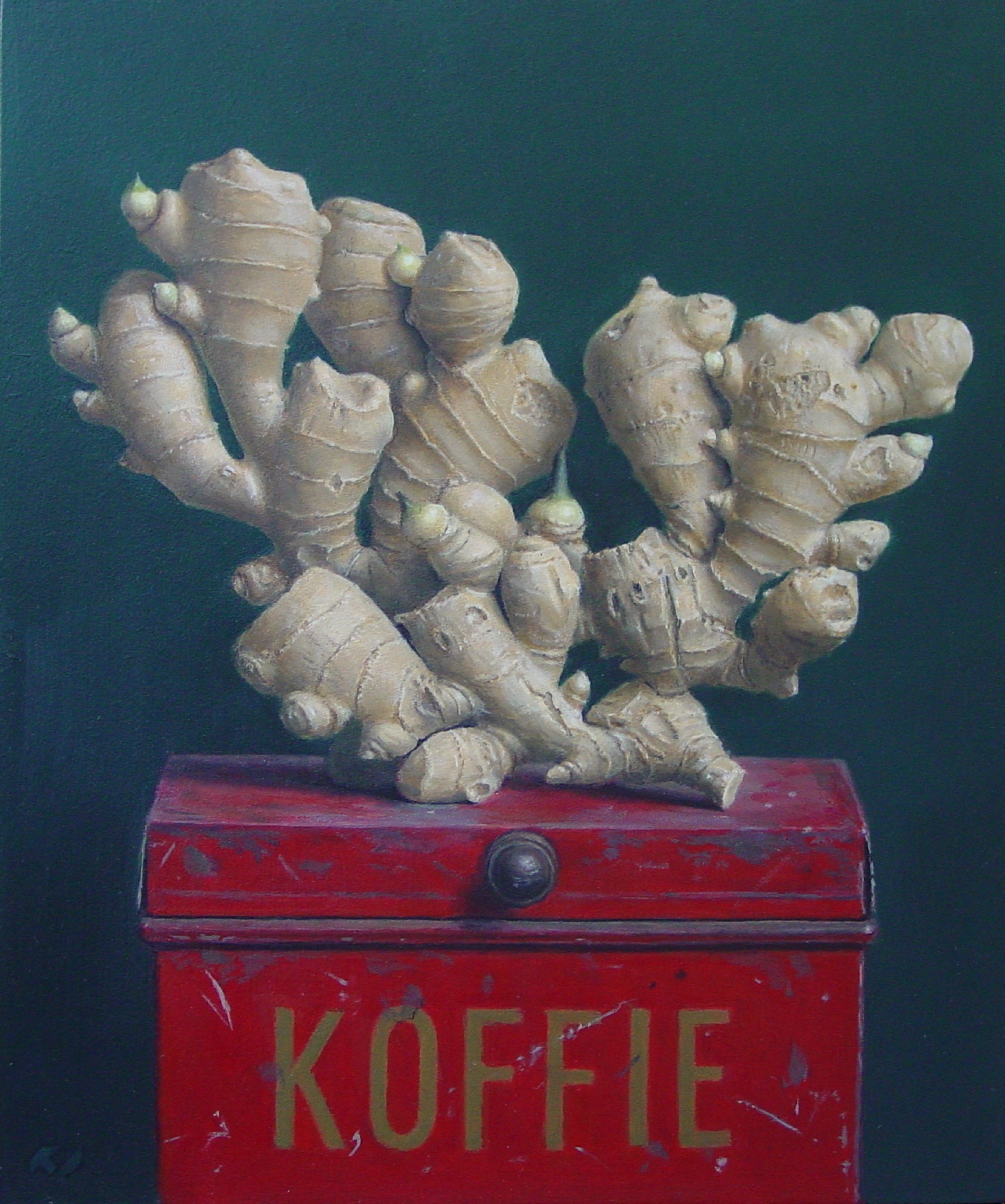 Klaas Wiedijk, Gember op koffieblik (Ginger on a Coffee Tin) — Still life, Oil on panel