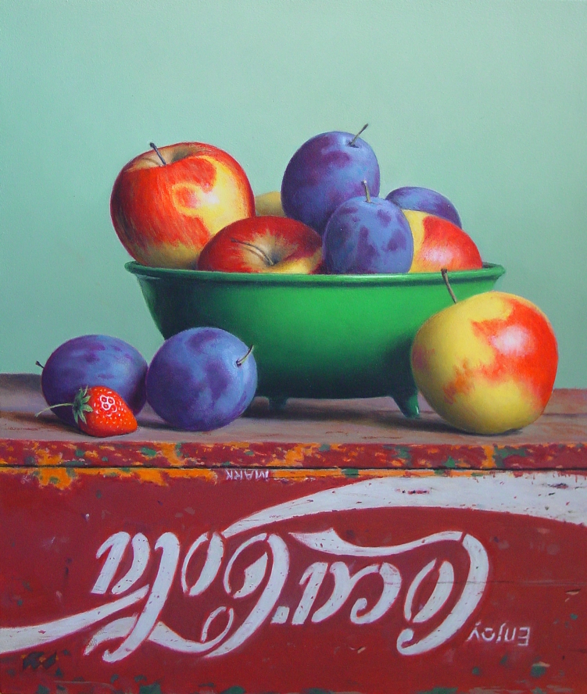 Klaas Wiedijk, Appels en pruimen (Apples and Plums) — Still life, Oil on panel