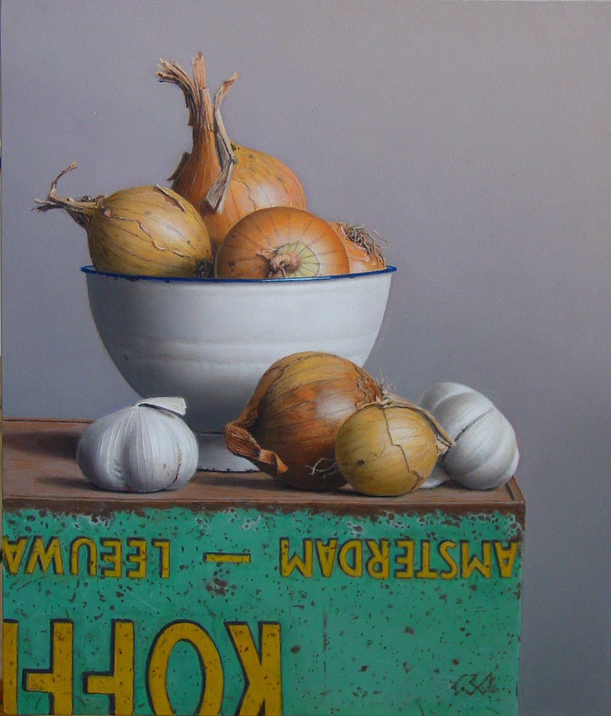Klaas Wiedijk, Uien en knoflook (Onions and Garlic) — Still life, Oil on panel