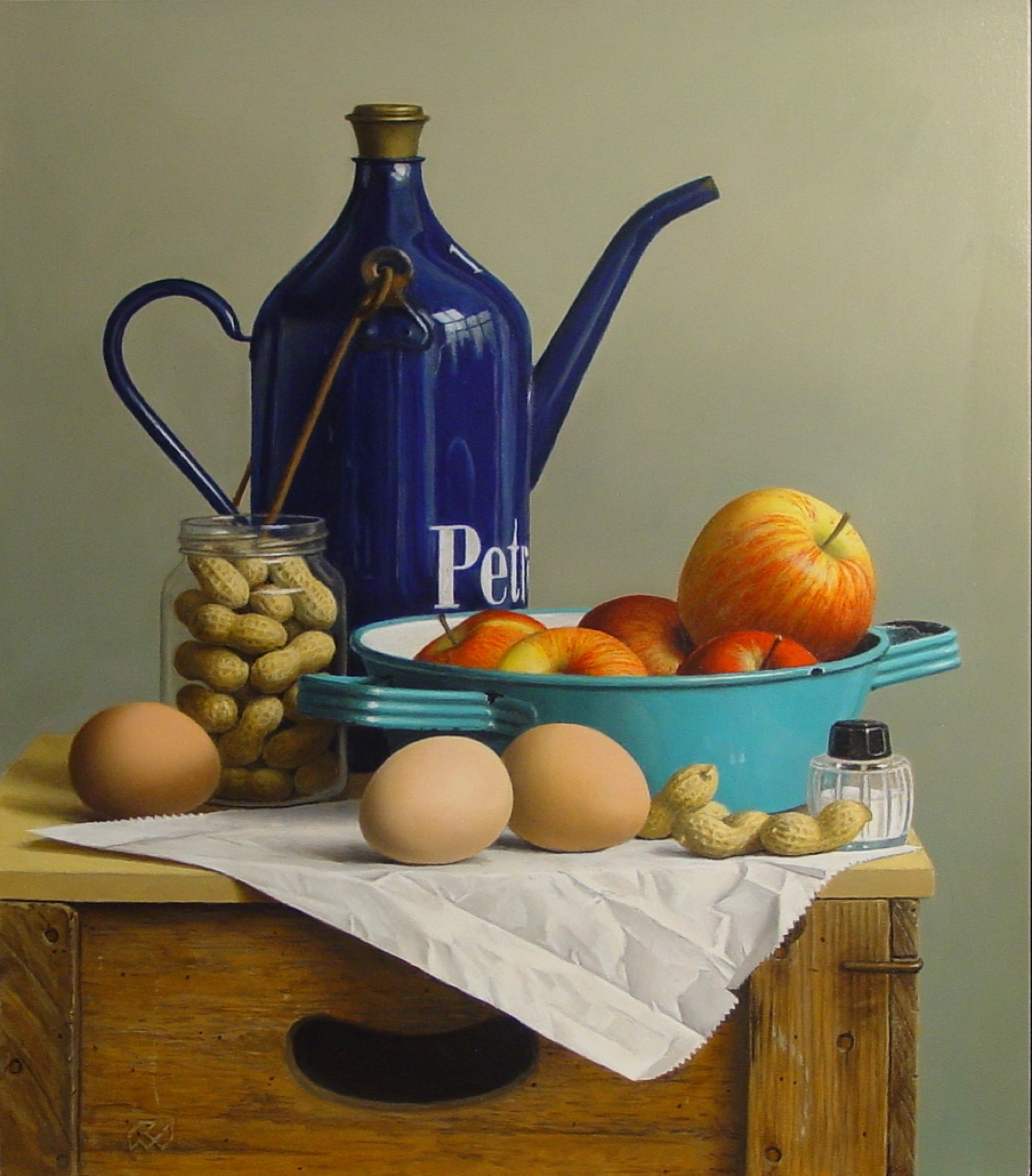 Klaas Wiedijk, Stilleven met appels en eieren (Still Life with Apples and Eggs) — Still life, Oil on panel
