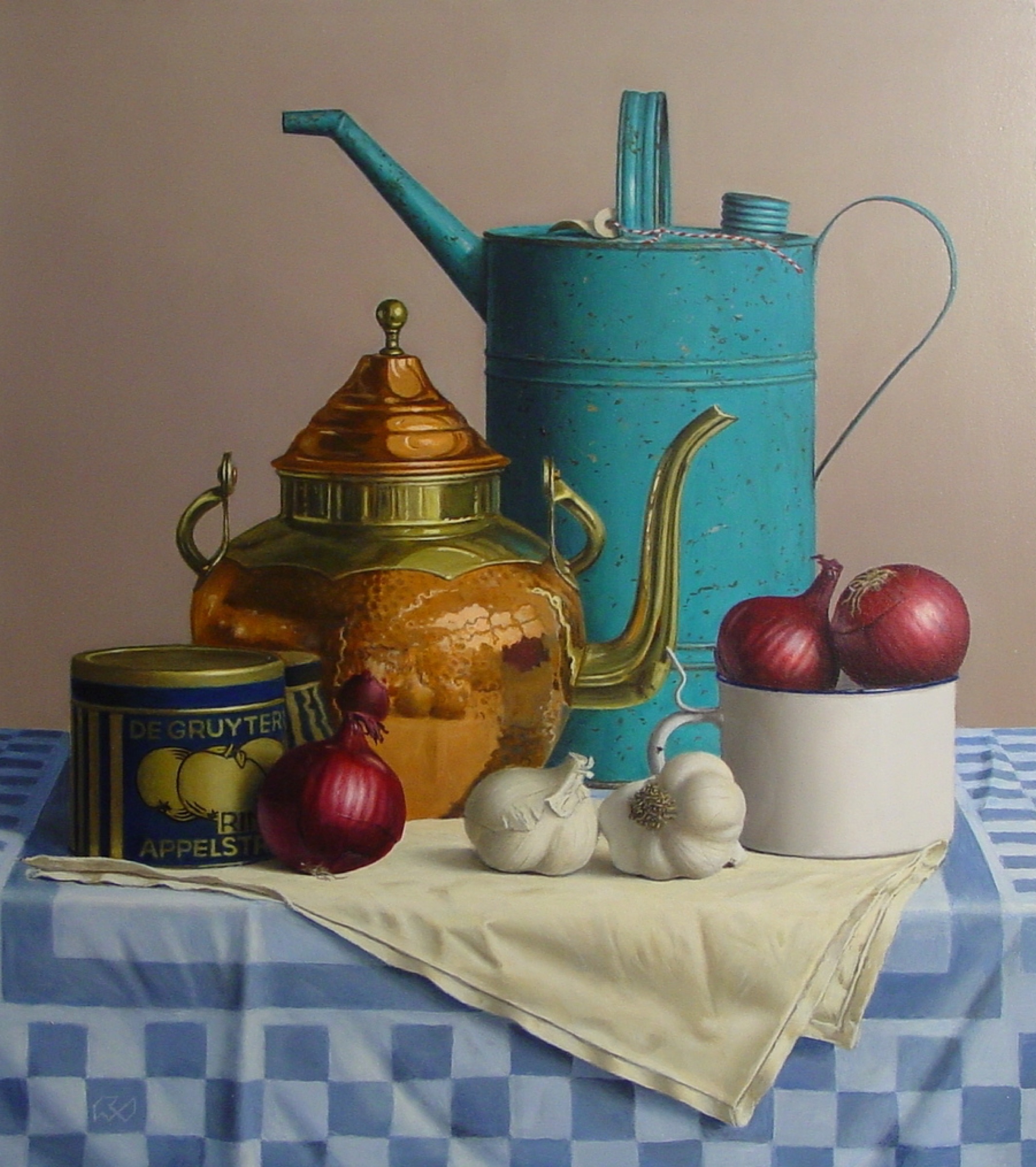 Klaas Wiedijk, Stilleven met uien en knoflook (Still Life with Onions and Garlic) — Still life, Oil on panel