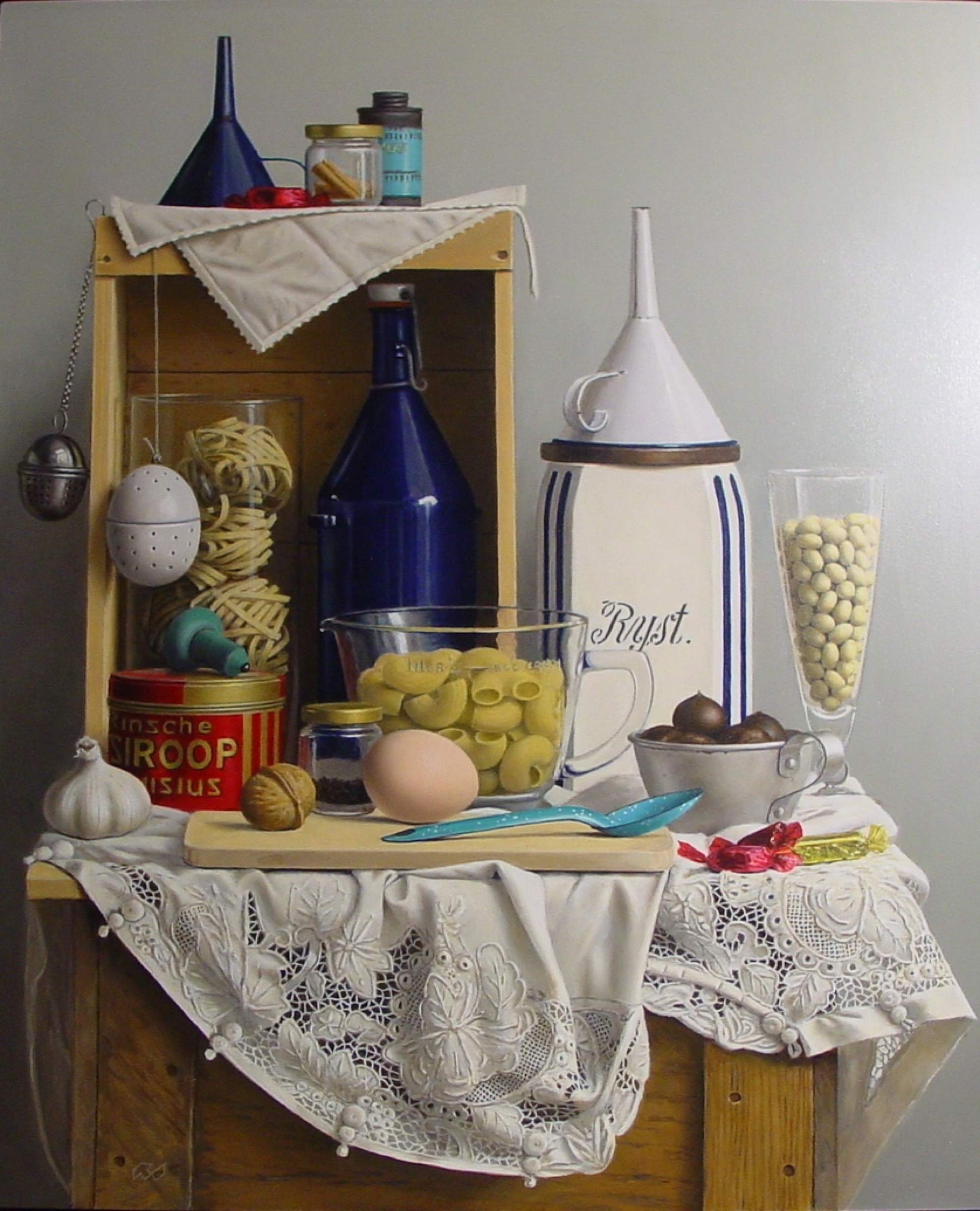 Klaas Wiedijk, Keukenstilleven met kast (Kitchen Still Life with Cupboard) — Still life, Oil on panel