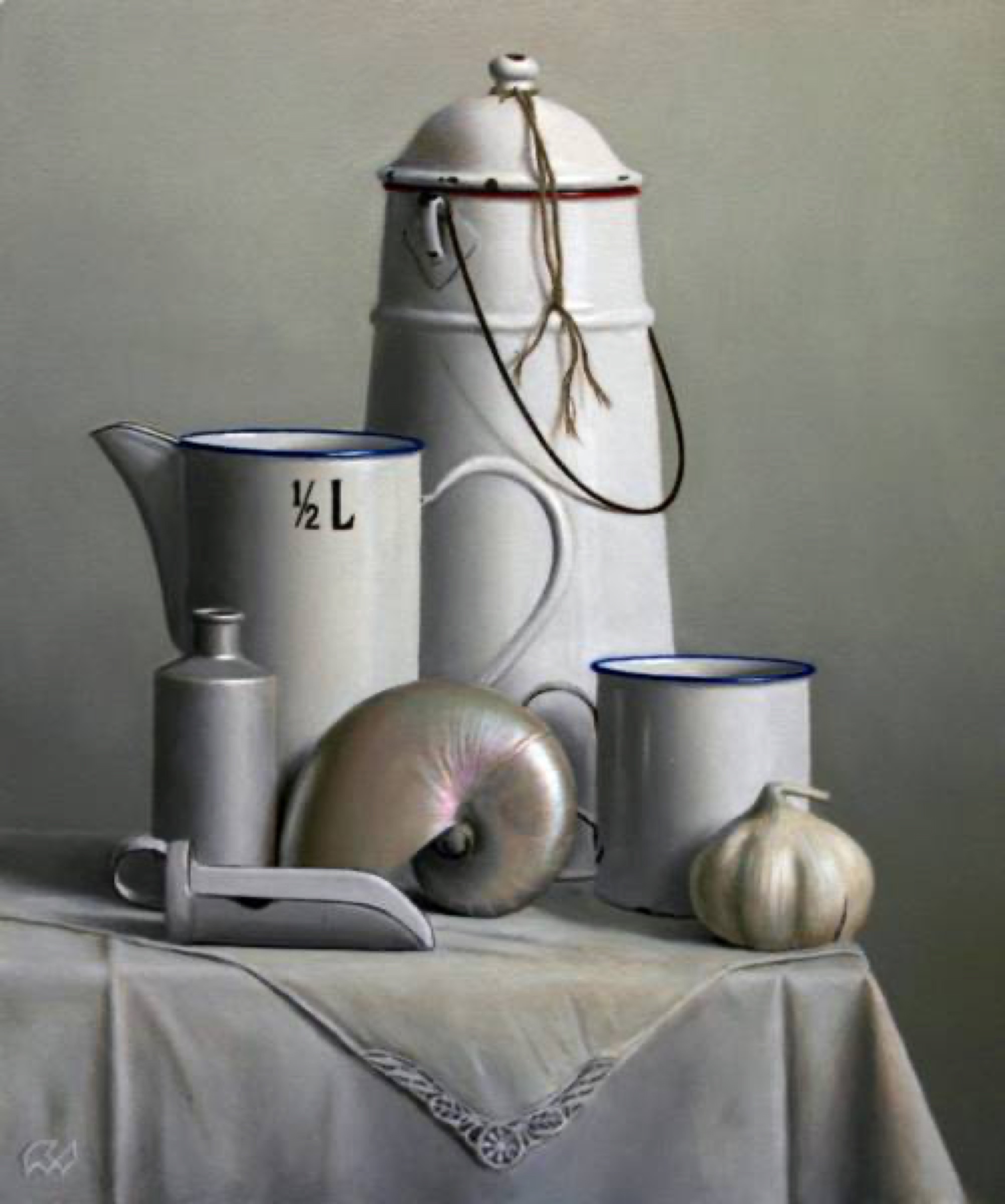 Klaas Wiedijk, Wit stilleven met nautilus (White Still Life with Nautilus) — Still life, Oil on panel