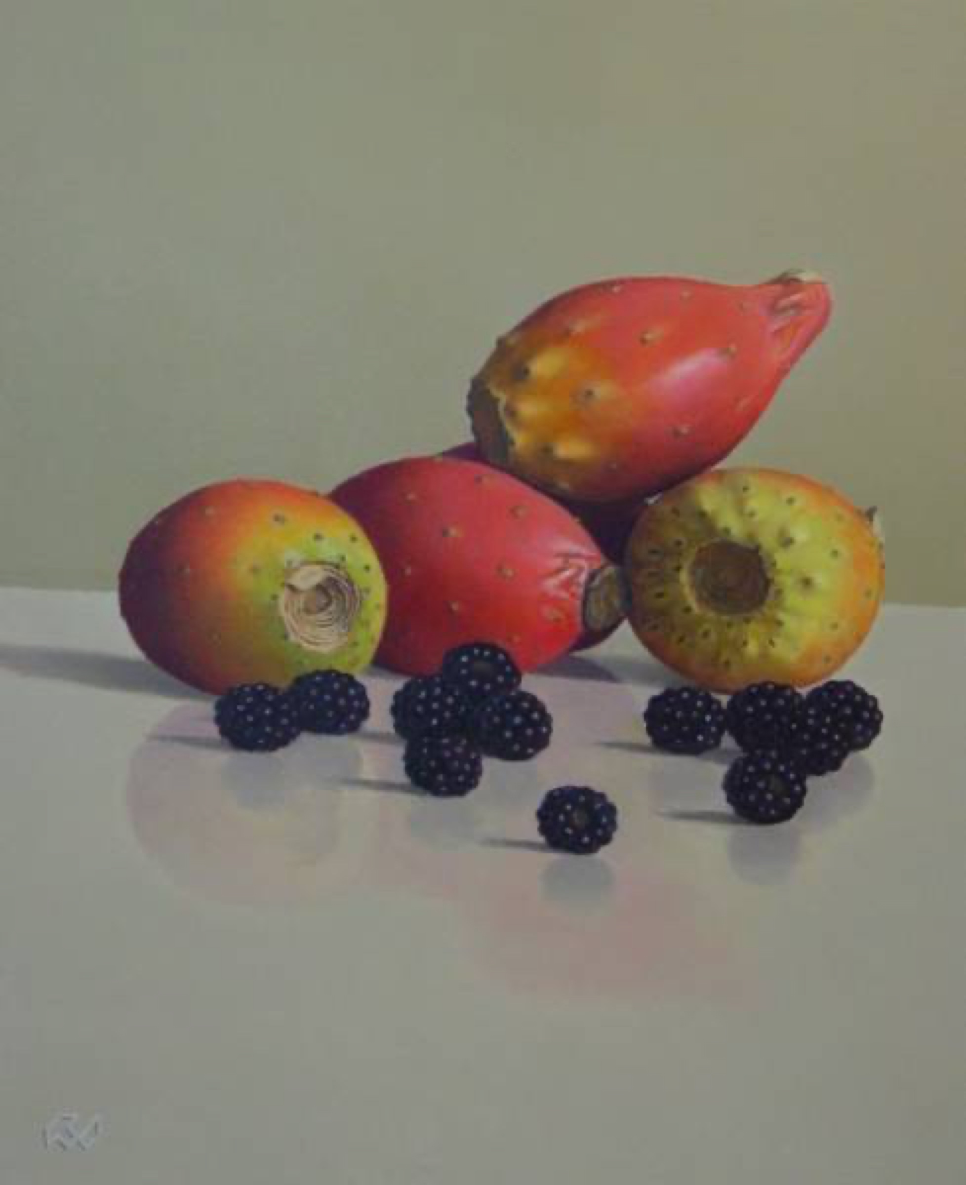 Klaas Wiedijk, Cactusvijgen met bramen (Prickly Pears with Blackberries) — Still life, Oil on panel