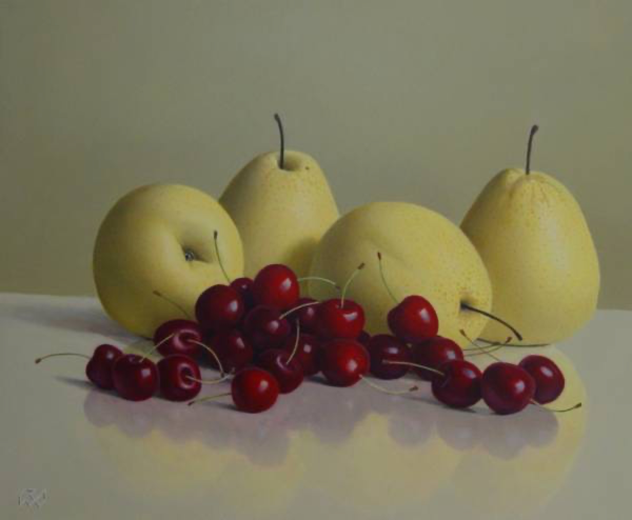 Klaas Wiedijk, Peren met kersen (Pears with Cherries) — Still life, Oil on panel