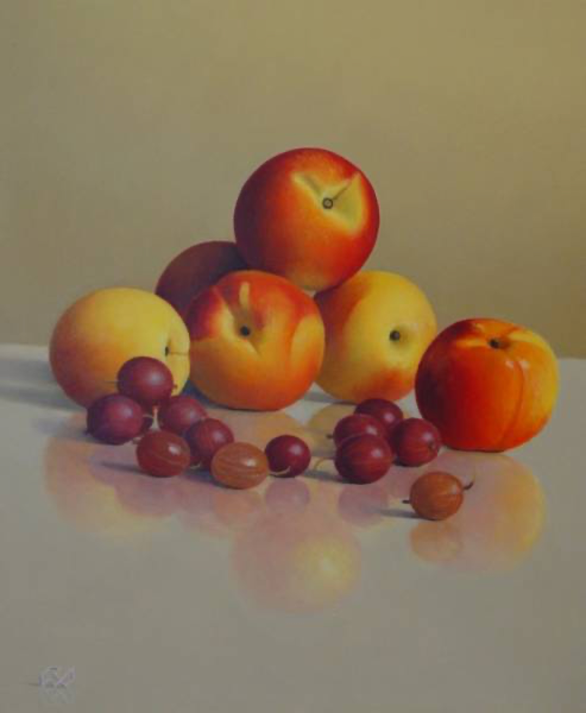 Klaas Wiedijk, Abrikozen met bessen (Apricots with Berries) — Still life, Oil on panel