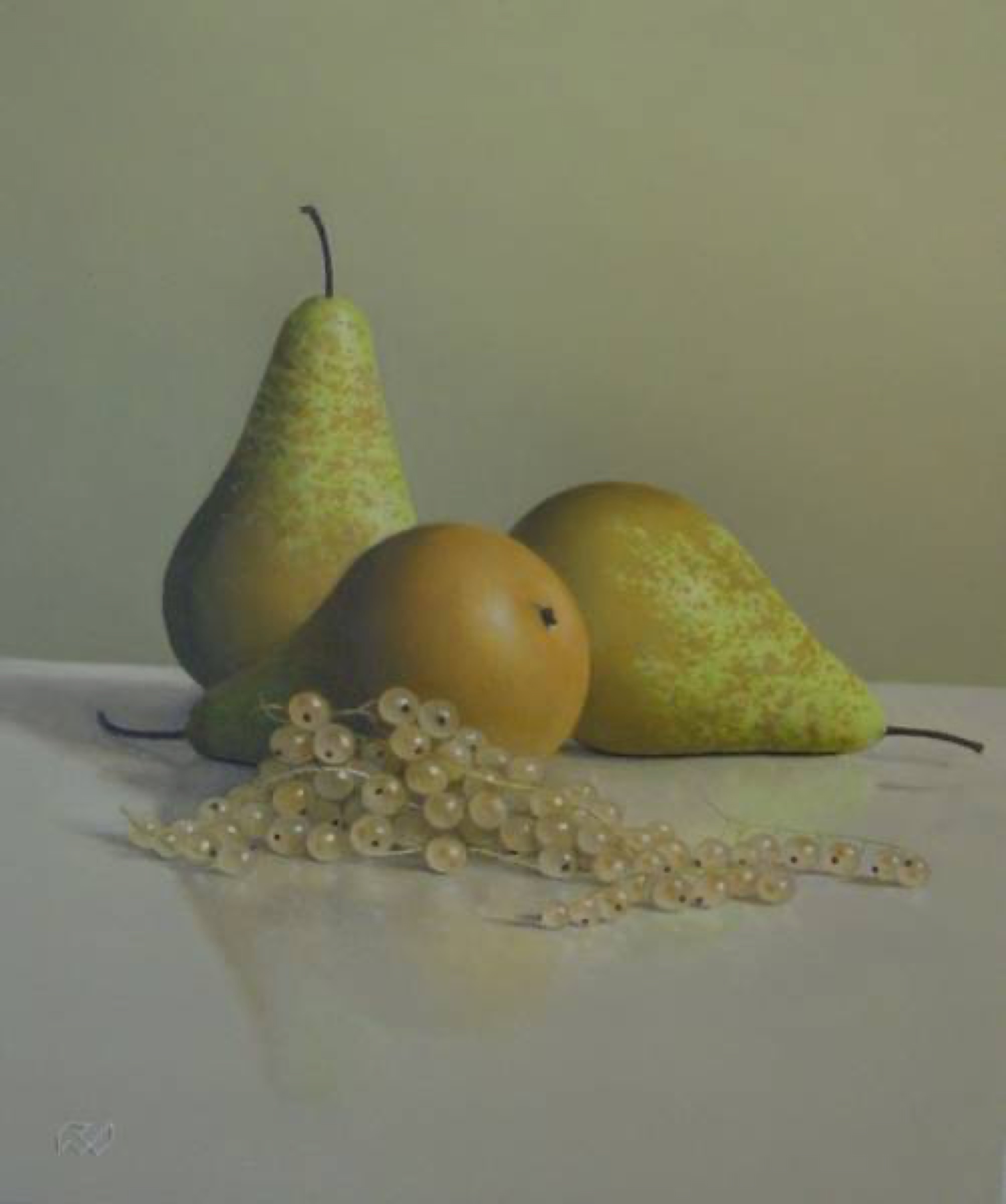 Klaas Wiedijk, Peren met witte bessen (Pears with White Currants) — Still life, Oil on panel