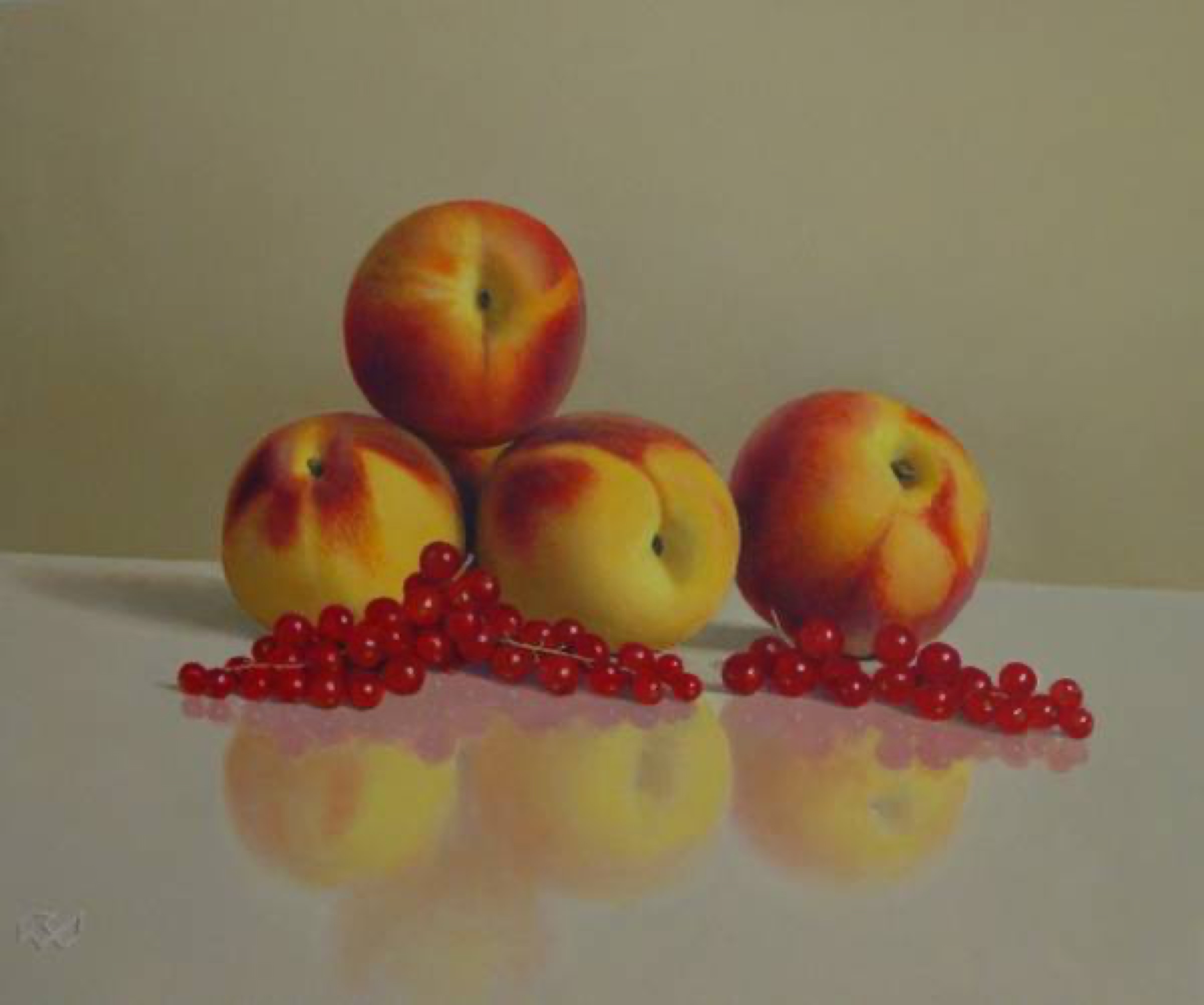 Klaas Wiedijk, Nectarines met rode bessen (Nectarines with Redcurrants) — Still life, Oil on panel