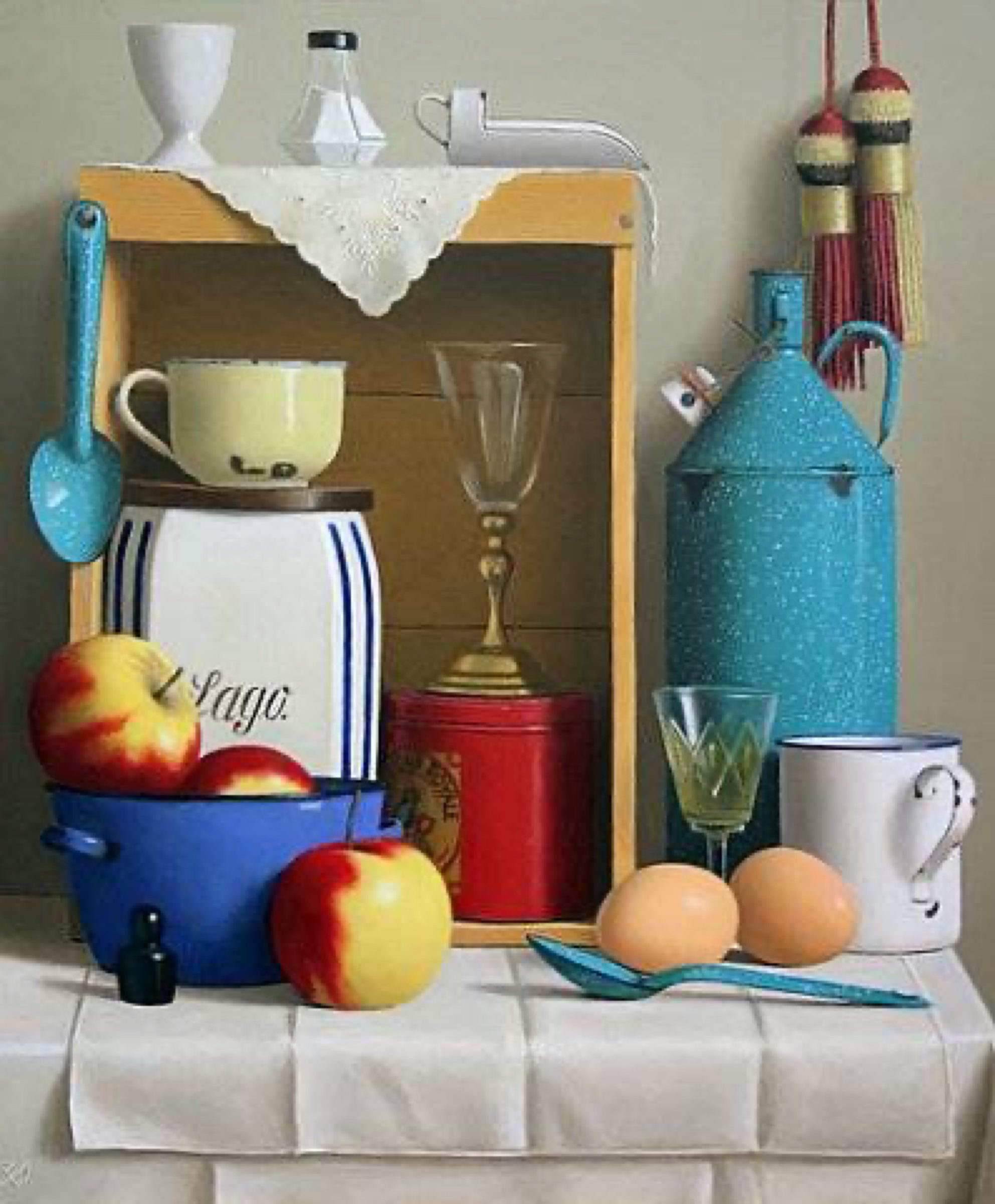 Klaas Wiedijk, Kist met brocante (Crate with Brocante) — Still life, Oil on panel