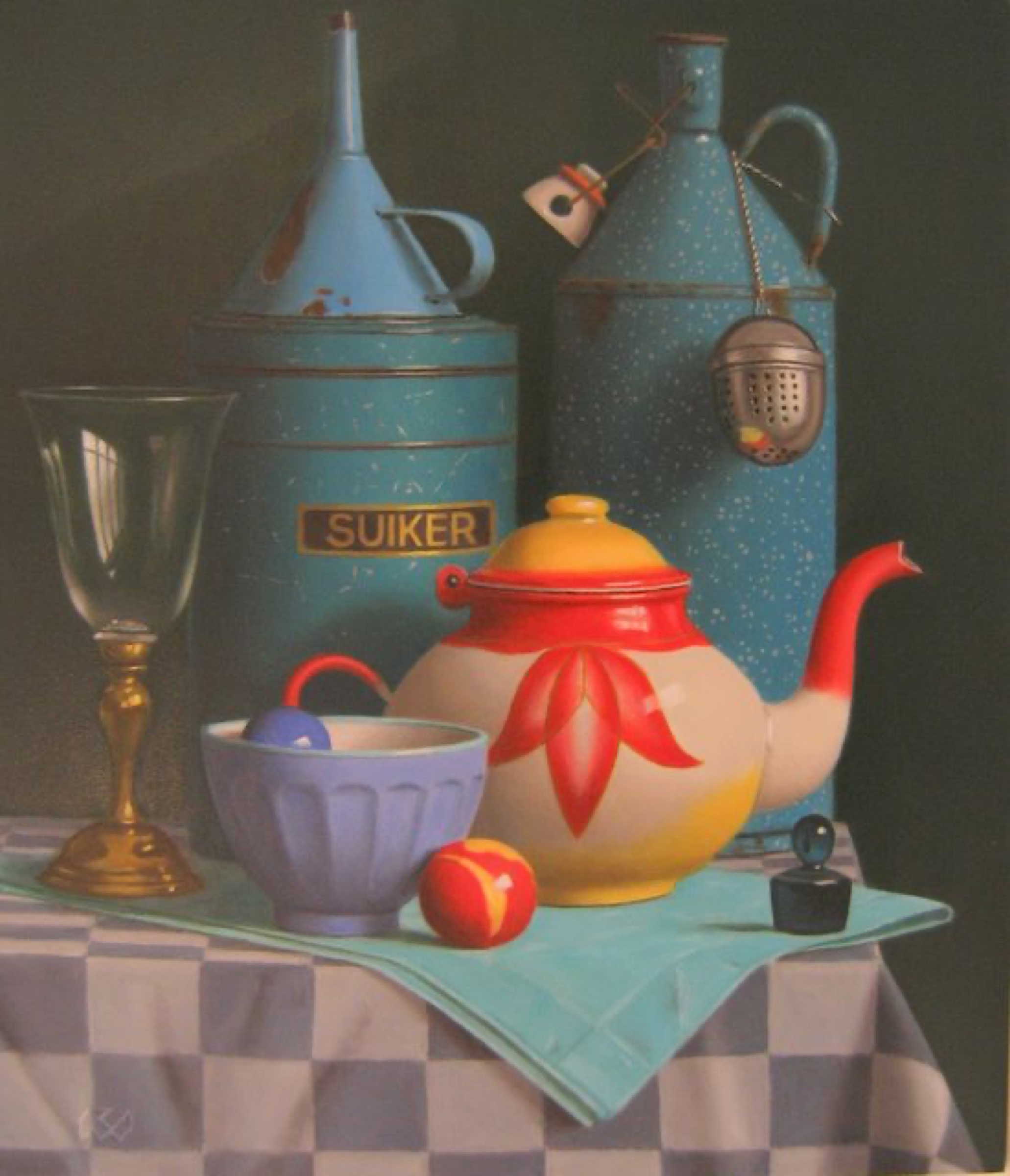Klaas Wiedijk, Suikerbus en theepot (Sugar Tin and Teapot) — Still life, Oil on panel