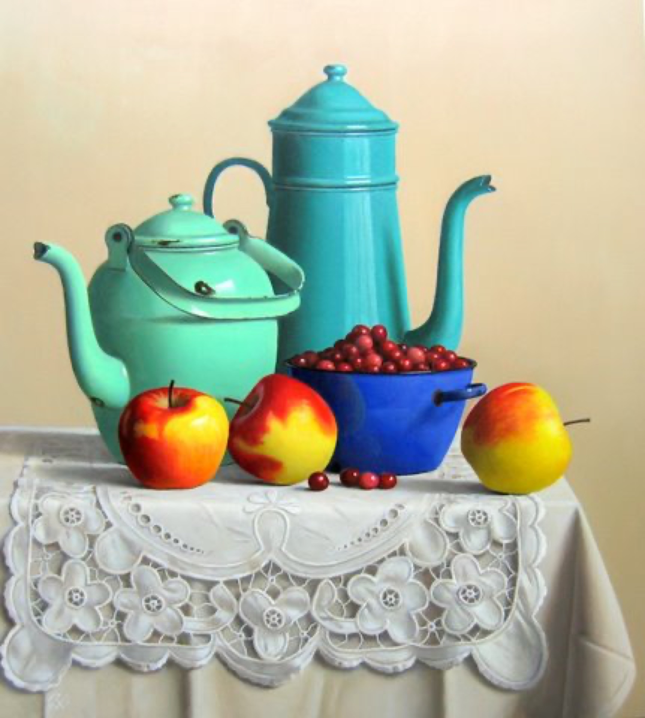 Klaas Wiedijk, Stilleven met emaille en appels (Still Life with Enamelware and Apples) — Still life, Oil on panel