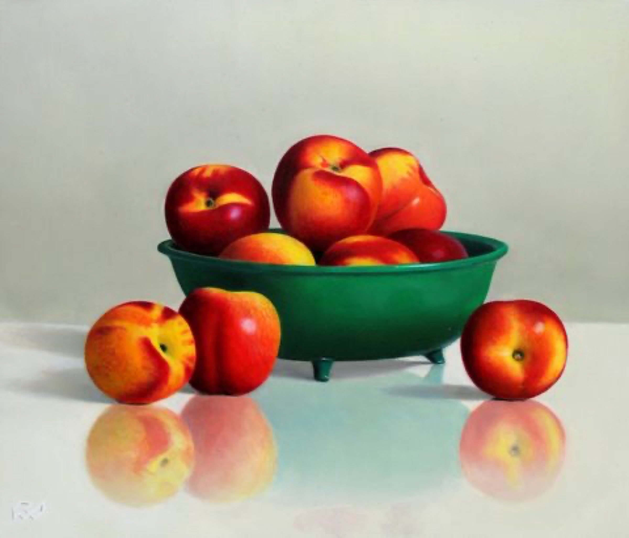 Klaas Wiedijk, Nectarines in groene schaal (Nectarines in a Green Bowl) — Still life, Oil on panel