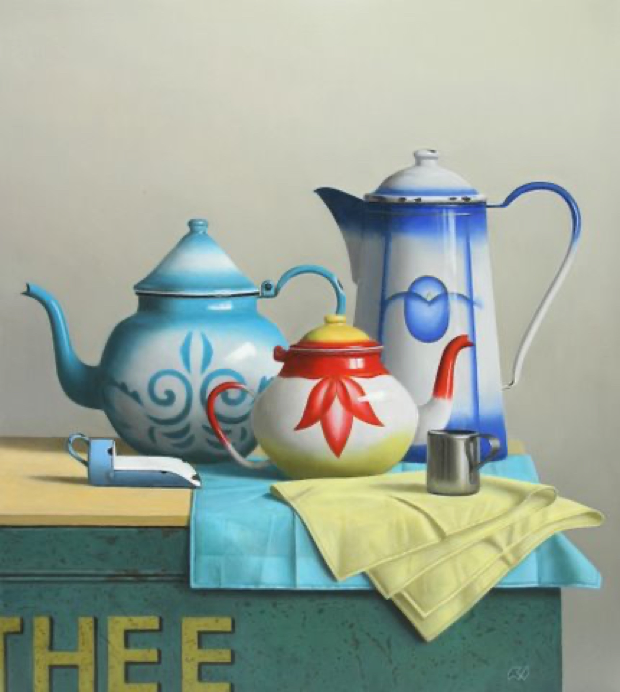 Klaas Wiedijk, Stilleven met theepotten (Still Life with Teapots) — Still life, Oil on panel