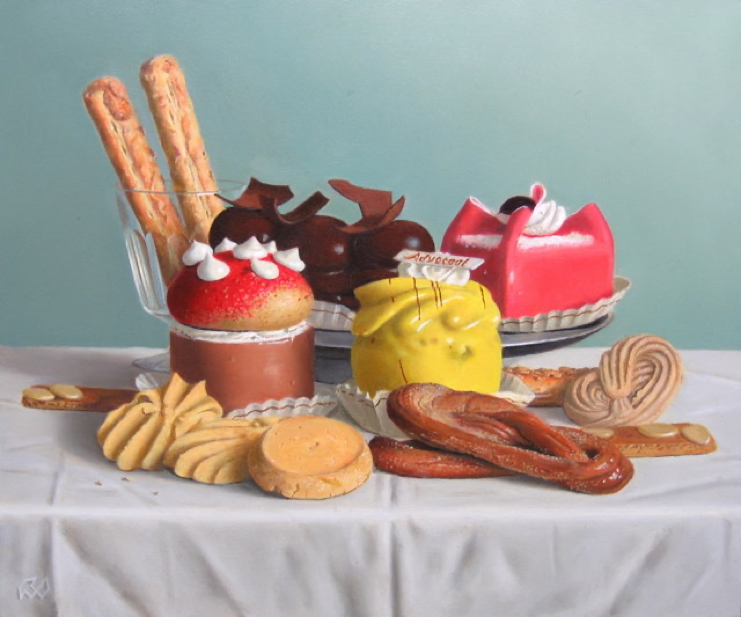 Klaas Wiedijk, Stilleven met gebak (Still Life with Pastries) — Still life, Oil on panel