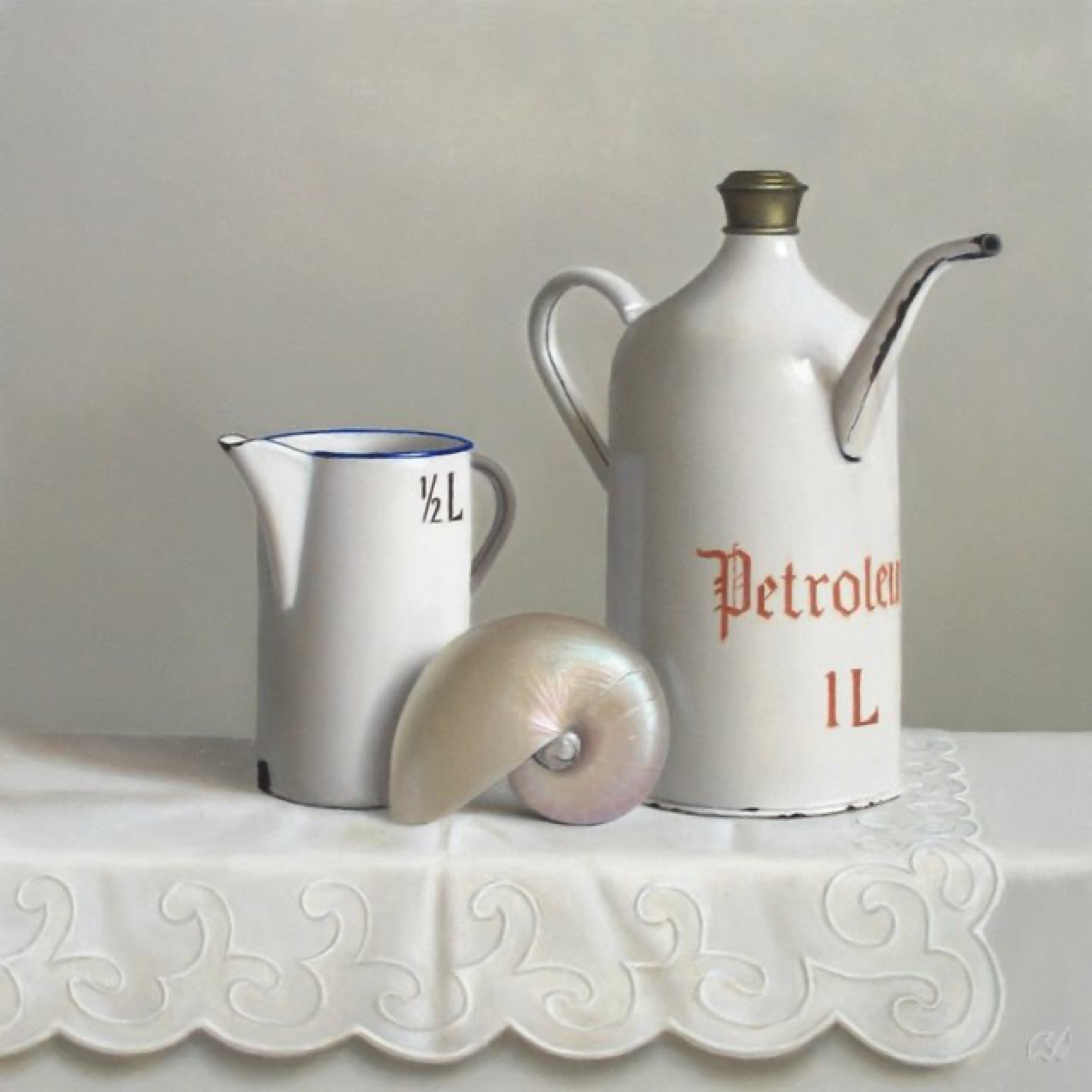 Klaas Wiedijk, Stilleven met petroleumkan en nautilus (Still Life with an Oil Can and Nautilus) — Still life, Oil on panel