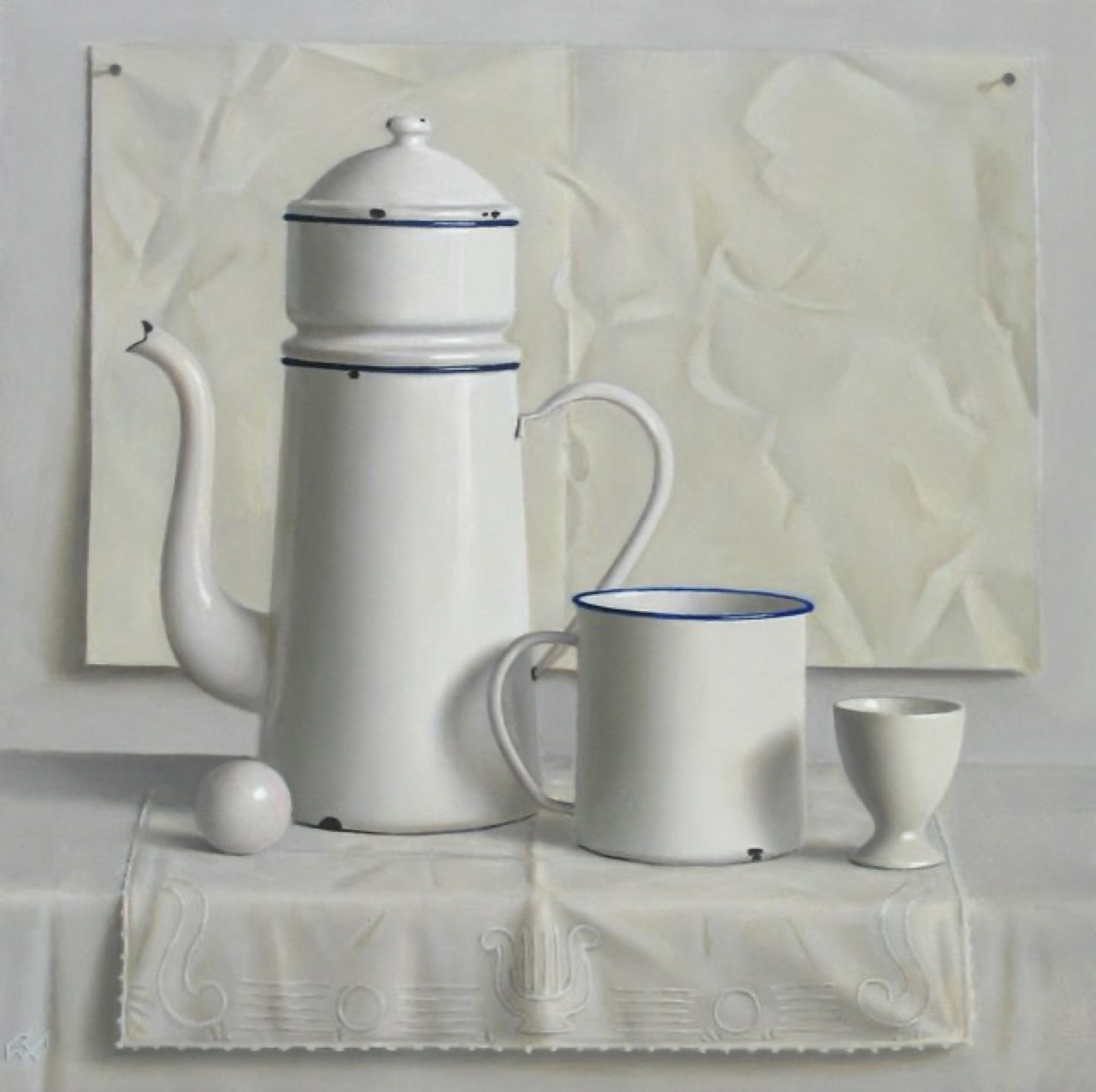 Klaas Wiedijk, Stilleven in wit (Still Life in White) — Still life, Oil on panel