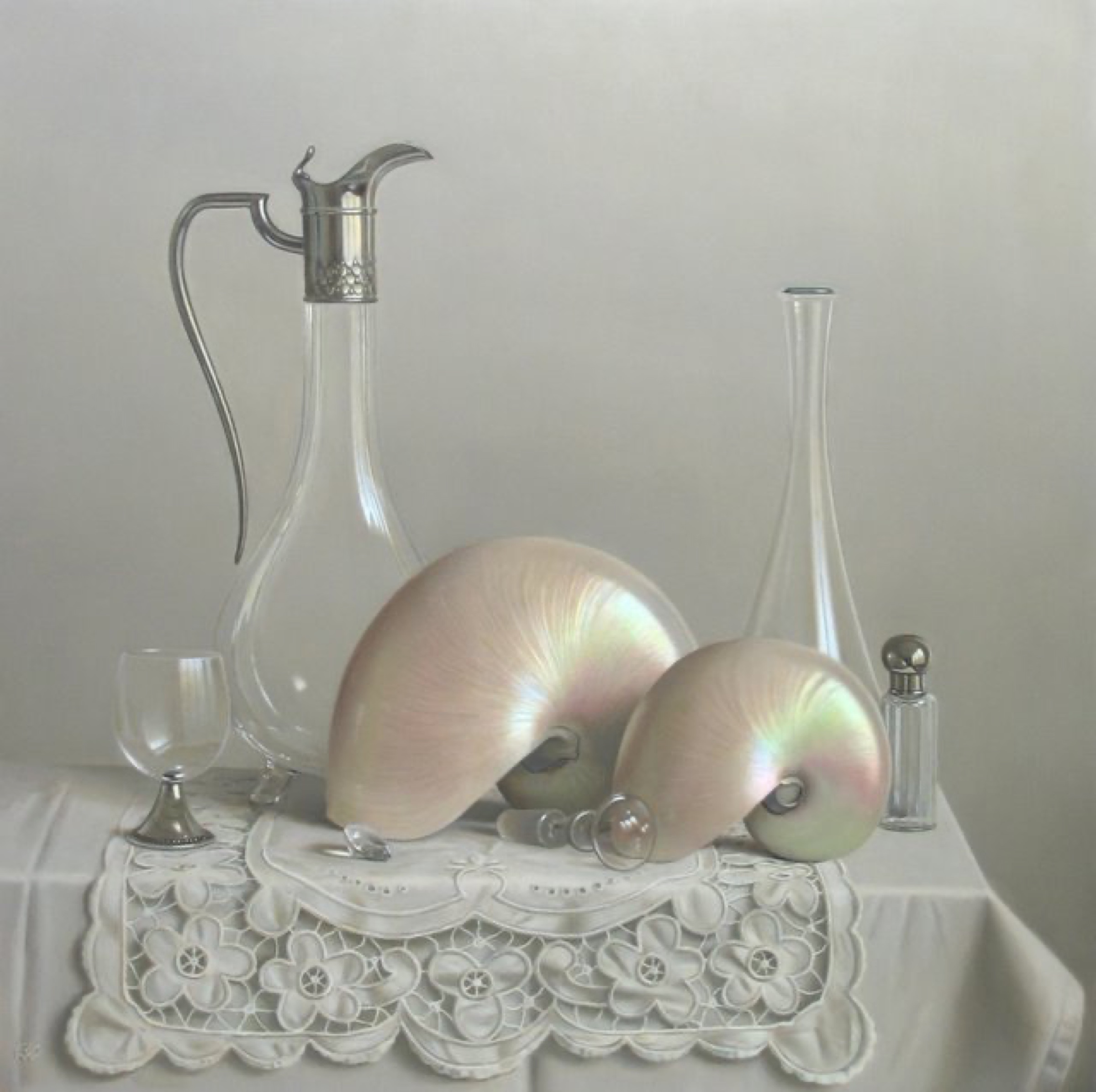 Klaas Wiedijk, Stilleven met nautilusschelpen (Still Life with Nautilus Shells) — Still life, Oil on panel