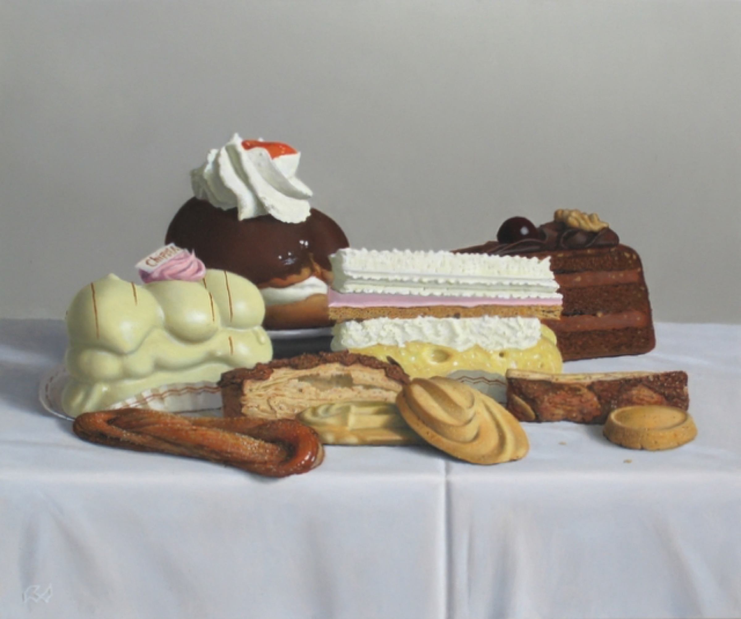 Klaas Wiedijk, Gebak (Pastries) — Still life, Oil on panel