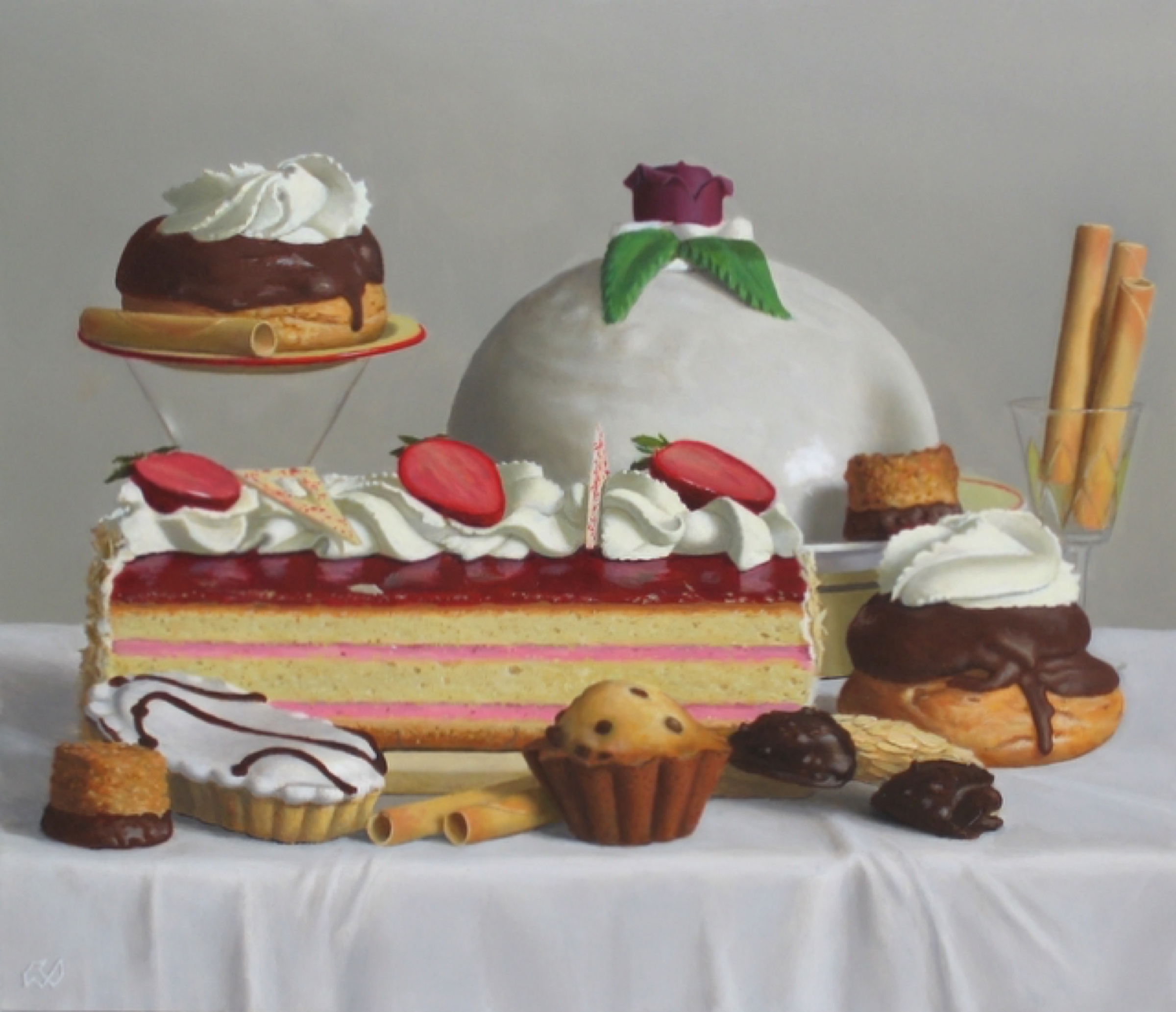 Klaas Wiedijk, Stilleven met gebak (Still Life with Pastries) — Still life, Oil on panel