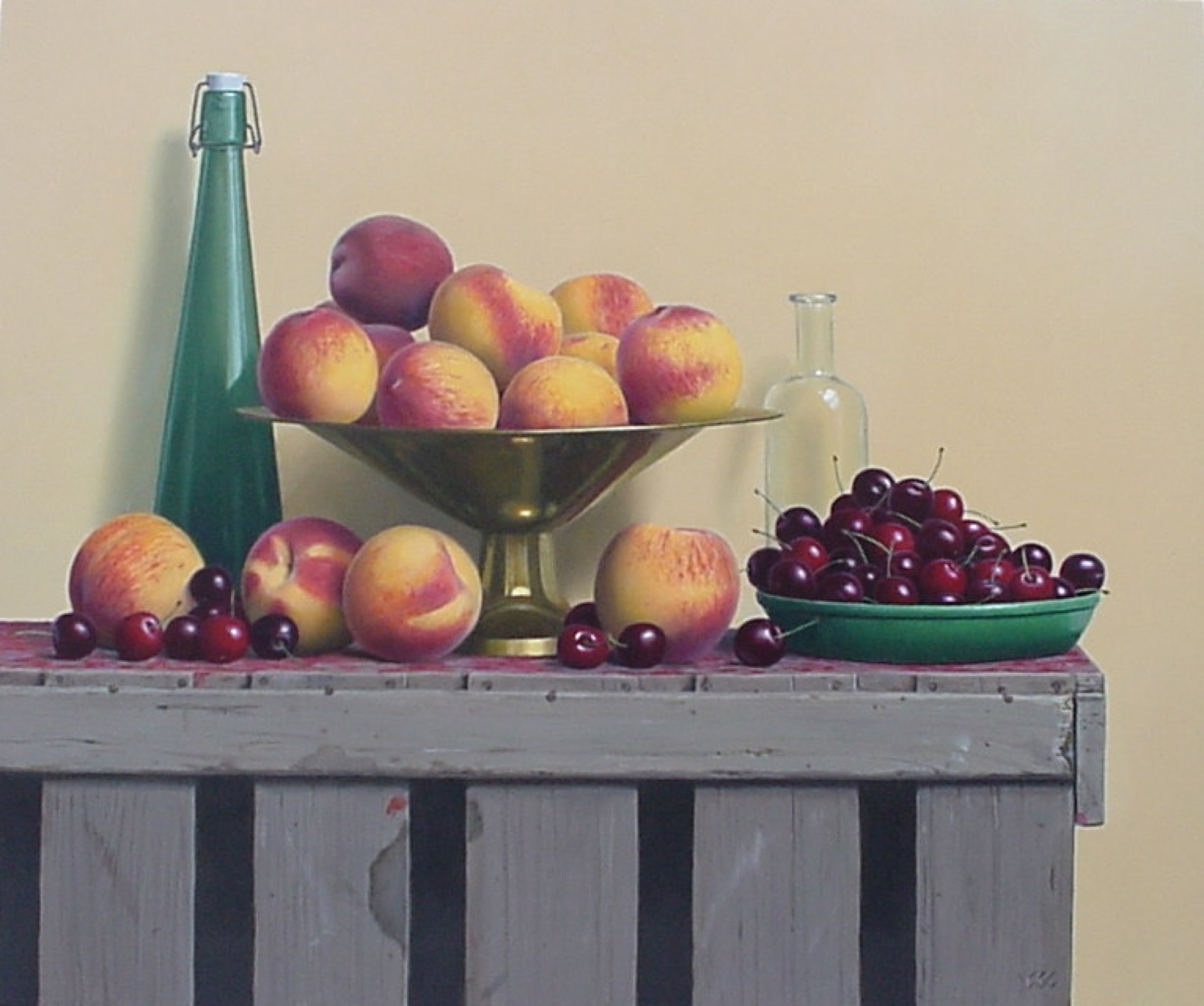 Klaas Wiedijk, Perziken en kersen (Peaches and Cherries) — Still life, Oil on panel