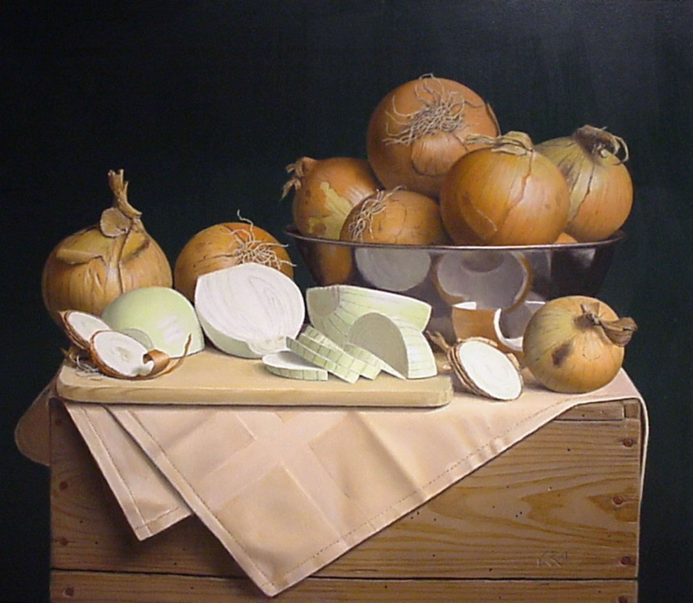 Klaas Wiedijk, Uien (Onions) — Still life, Oil on panel