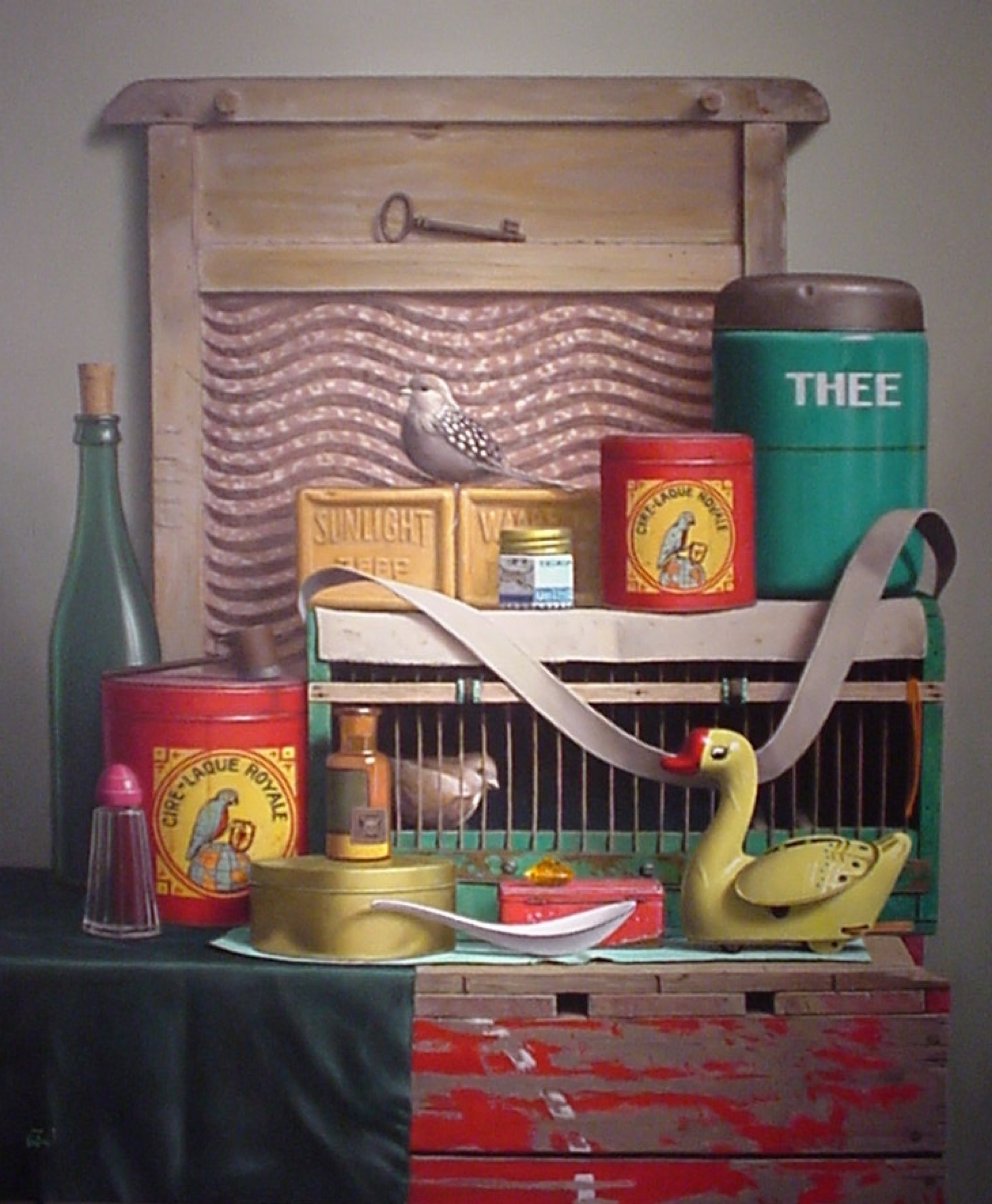 Klaas Wiedijk, Stilleven met vogelkooi (Still Life with a Birdcage) — Still life, Oil on panel