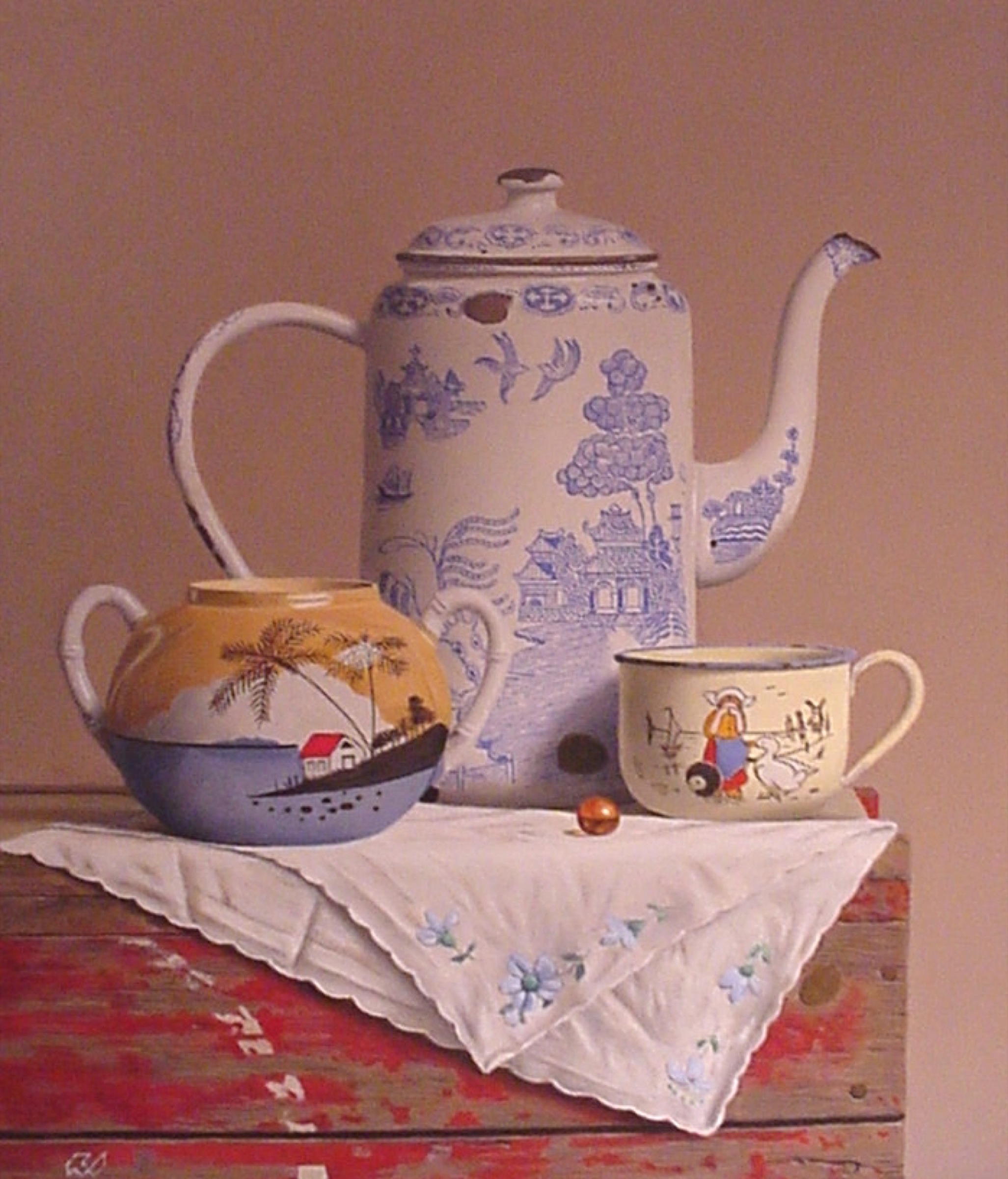 Klaas Wiedijk, Koffiepot met theekop (Coffee Pot with Teacup) — Still life, Oil on panel