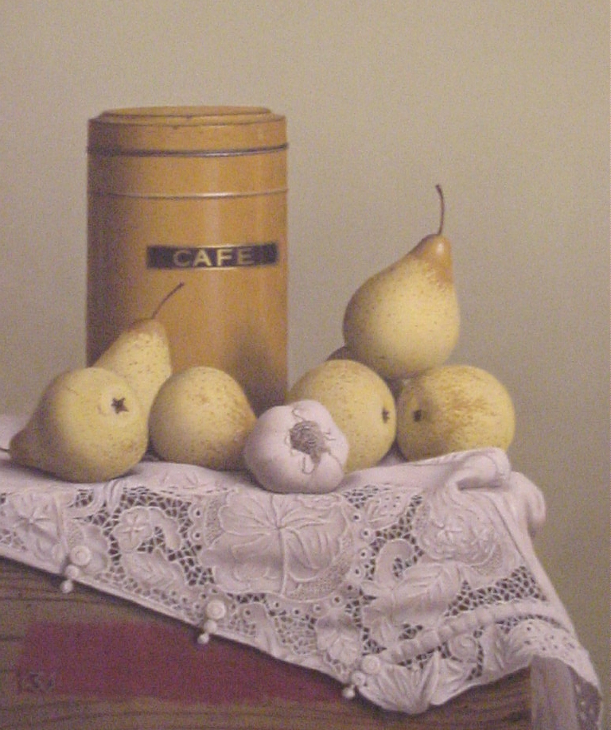 Klaas Wiedijk, Peren met cafeblik (Pears with a Coffee Tin) — Still life, Oil on panel