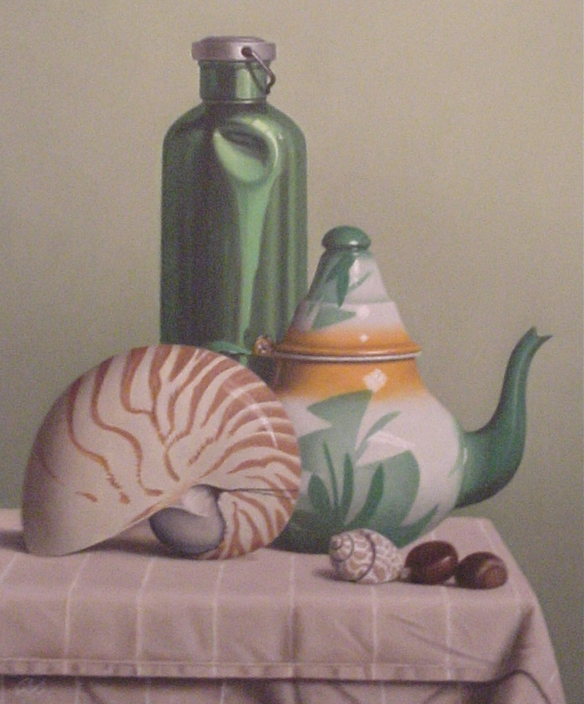 Klaas Wiedijk, Nautilus met theepot (Nautilus with a Teapot) — Still life, Oil on panel